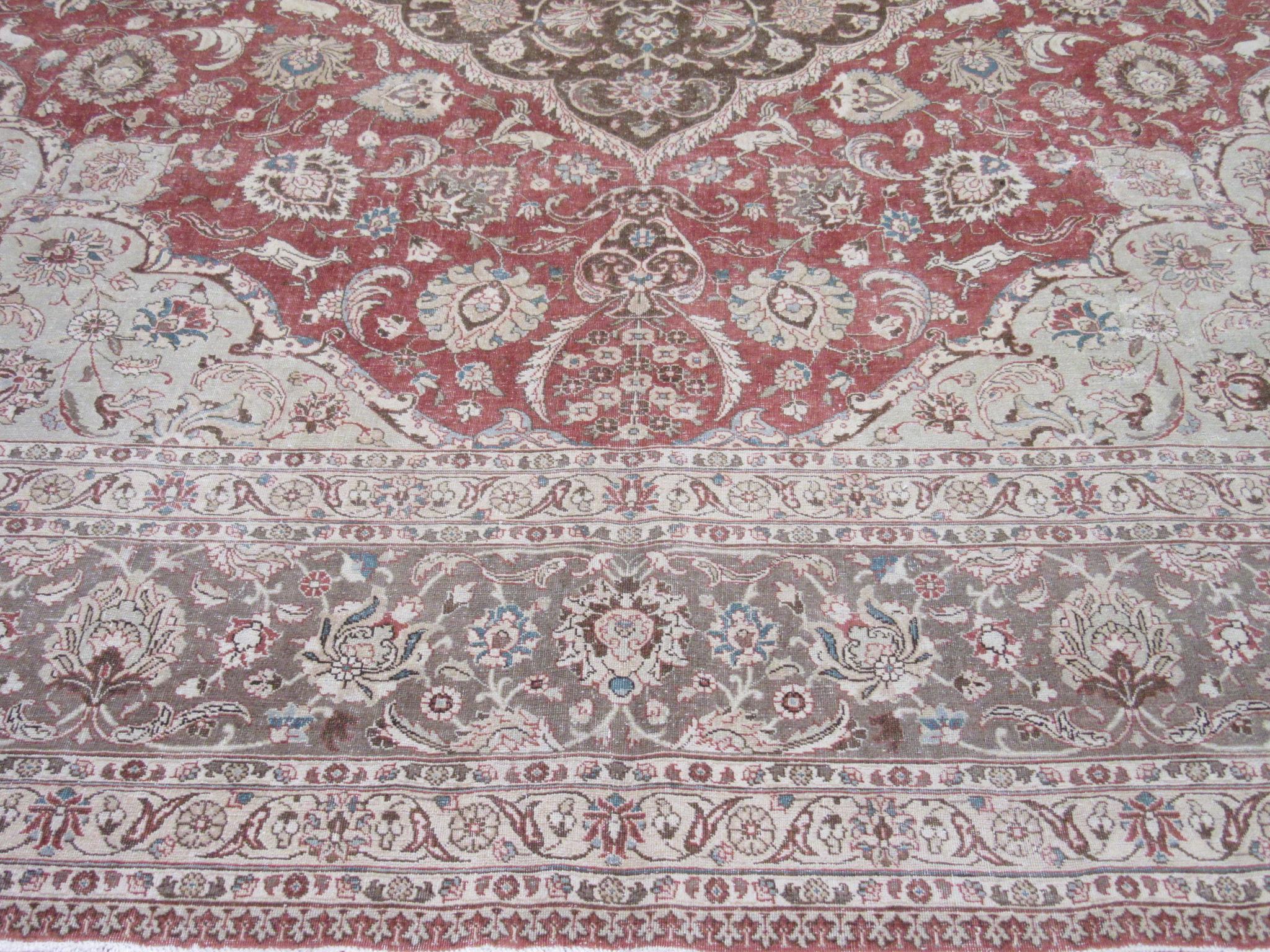 Square Antique Hand Knotted Wool Persian Tabriz Rug For Sale 3