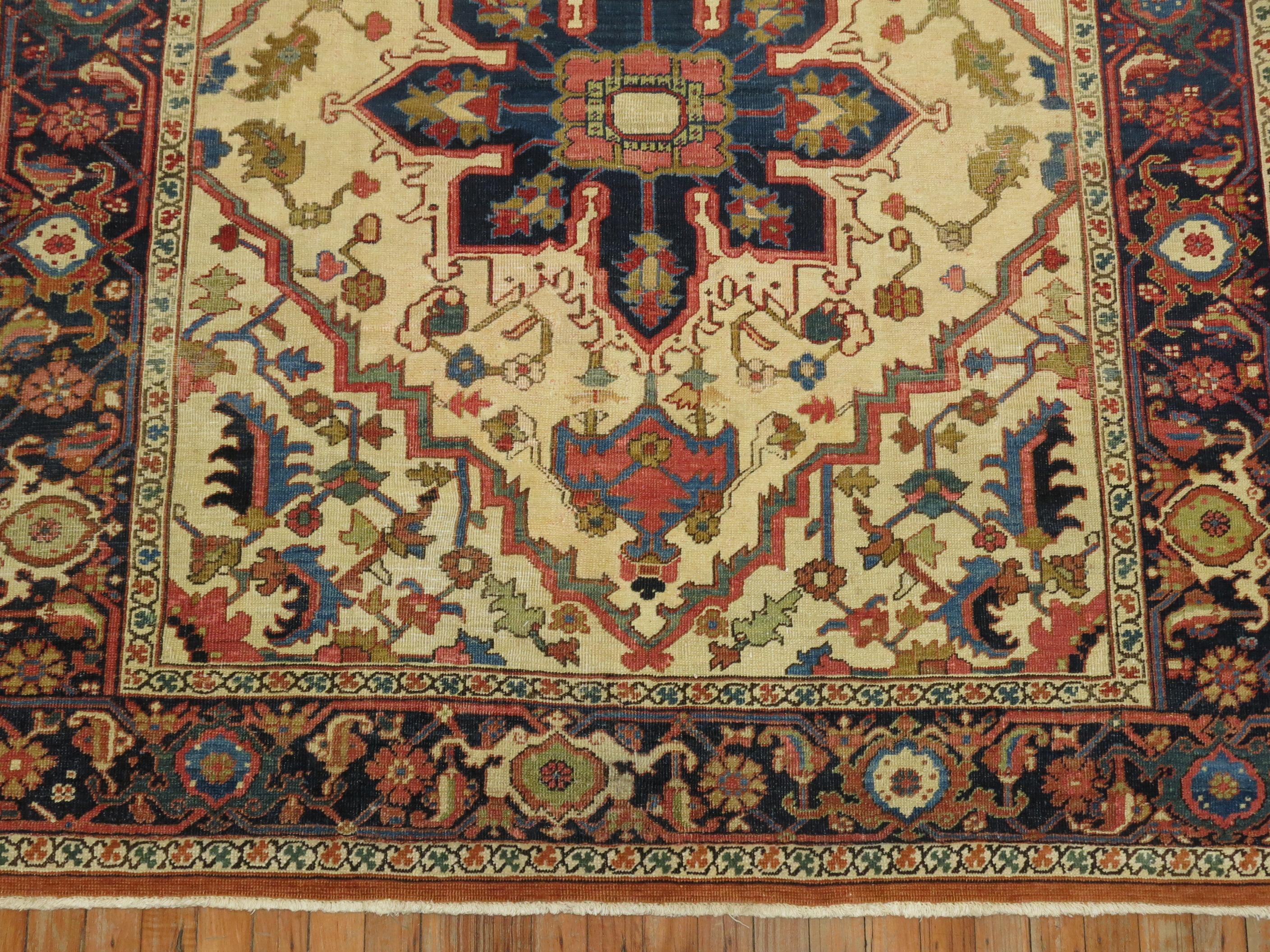 Hand-Woven Square Antique Heriz Rug For Sale