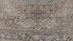 Square Antique Heriz Rug with Geometric Design in Brown, Blue, Tan, Cream