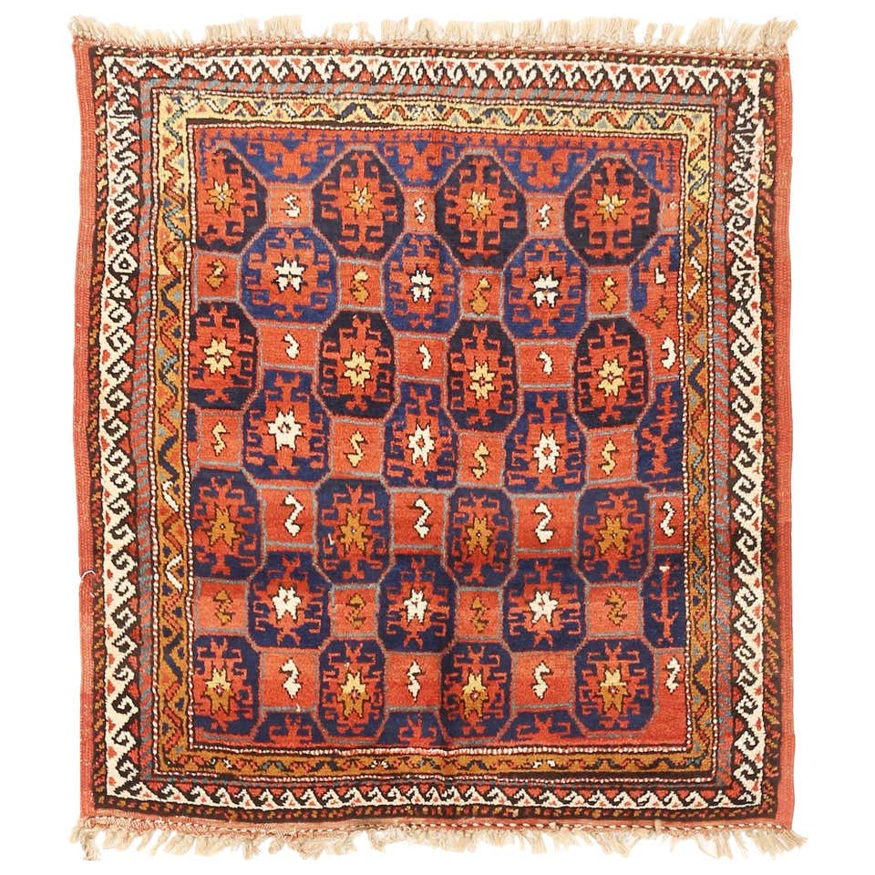 Assyrian Pattern Rug Antique Kurdish Rug of Persian Origin with Black and Yellow Tribal ...