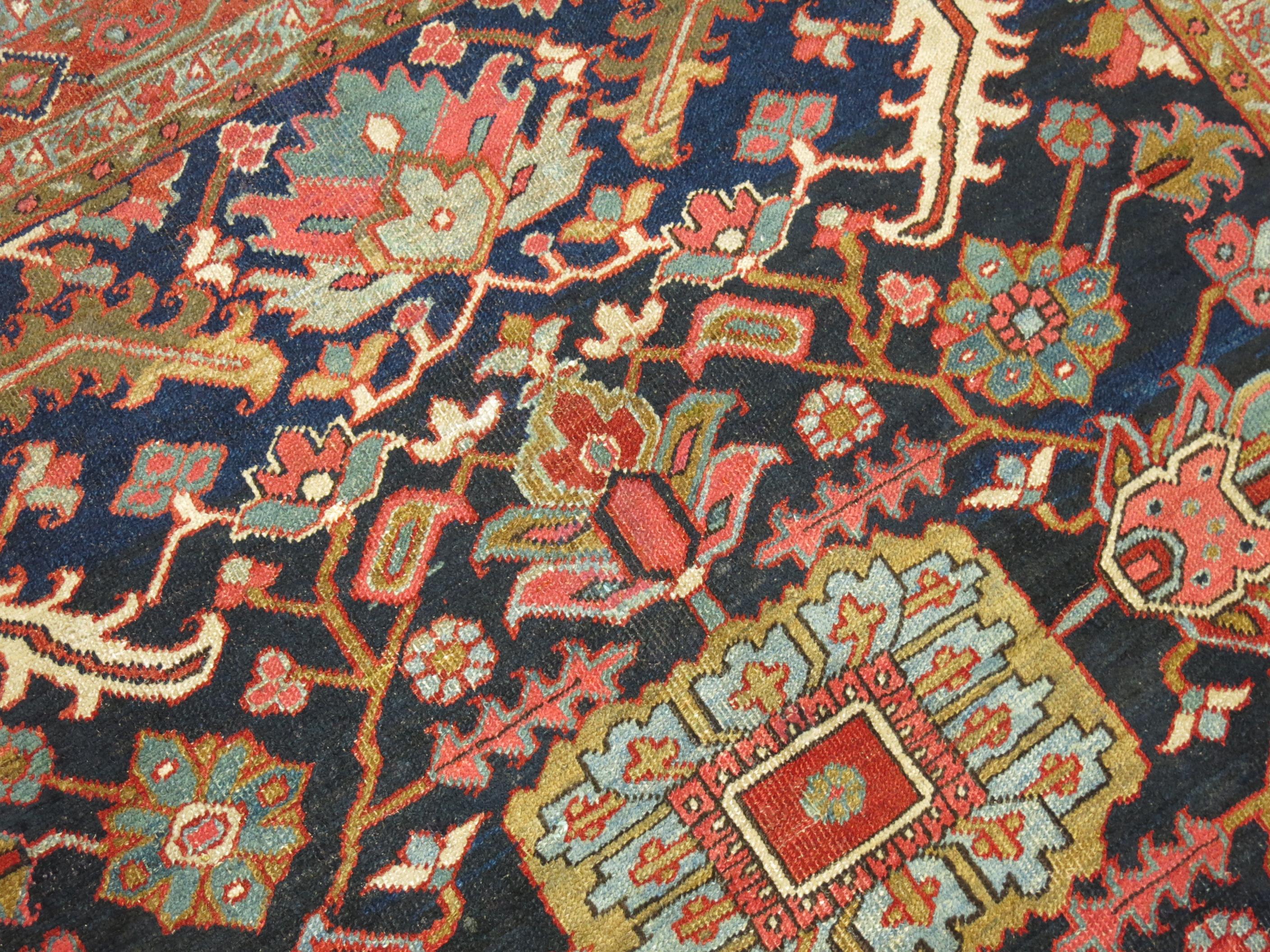 Rustic Square Antique Navy Blue Heriz Rug