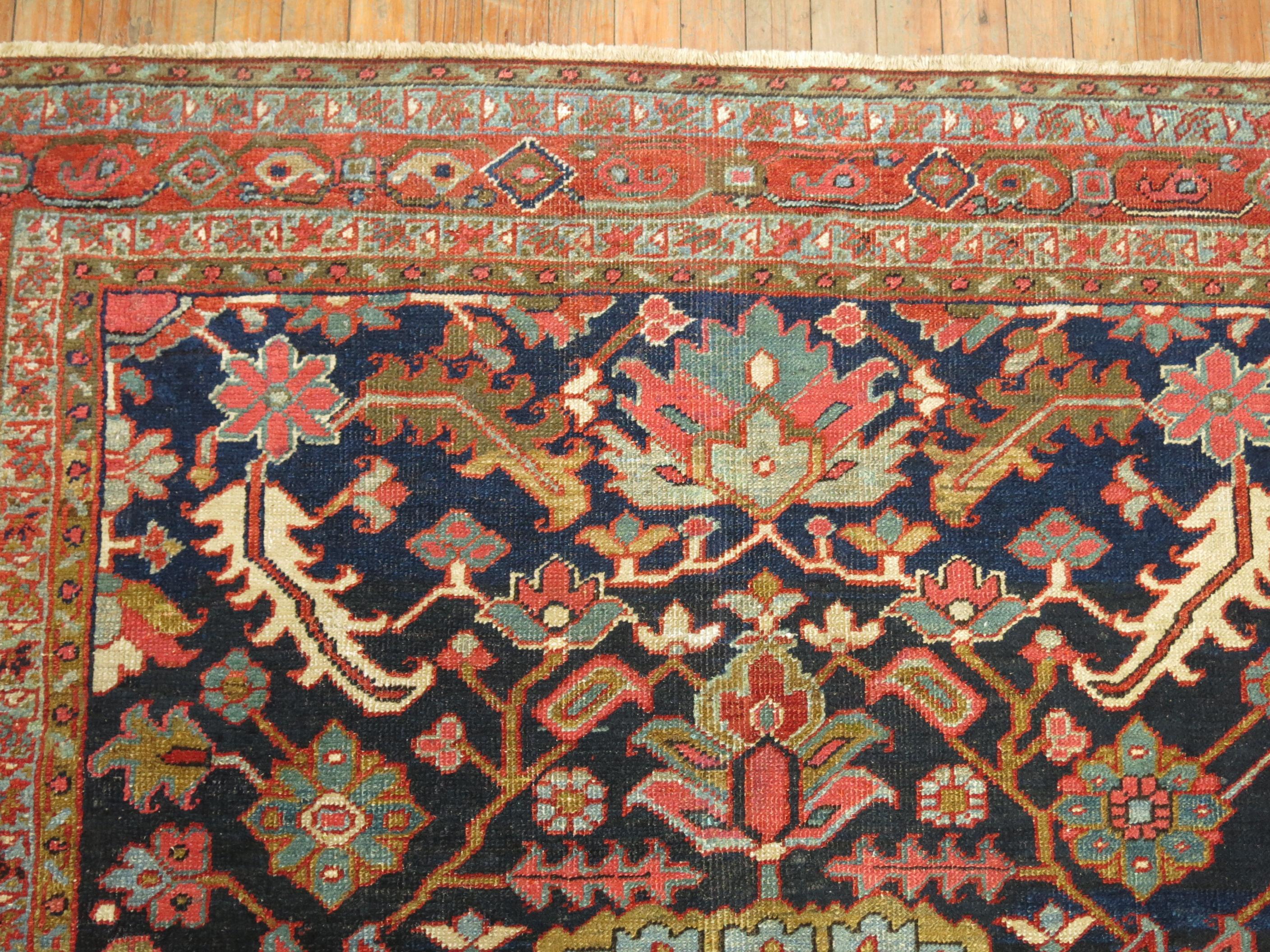 Persian Square Antique Navy Blue Heriz Rug