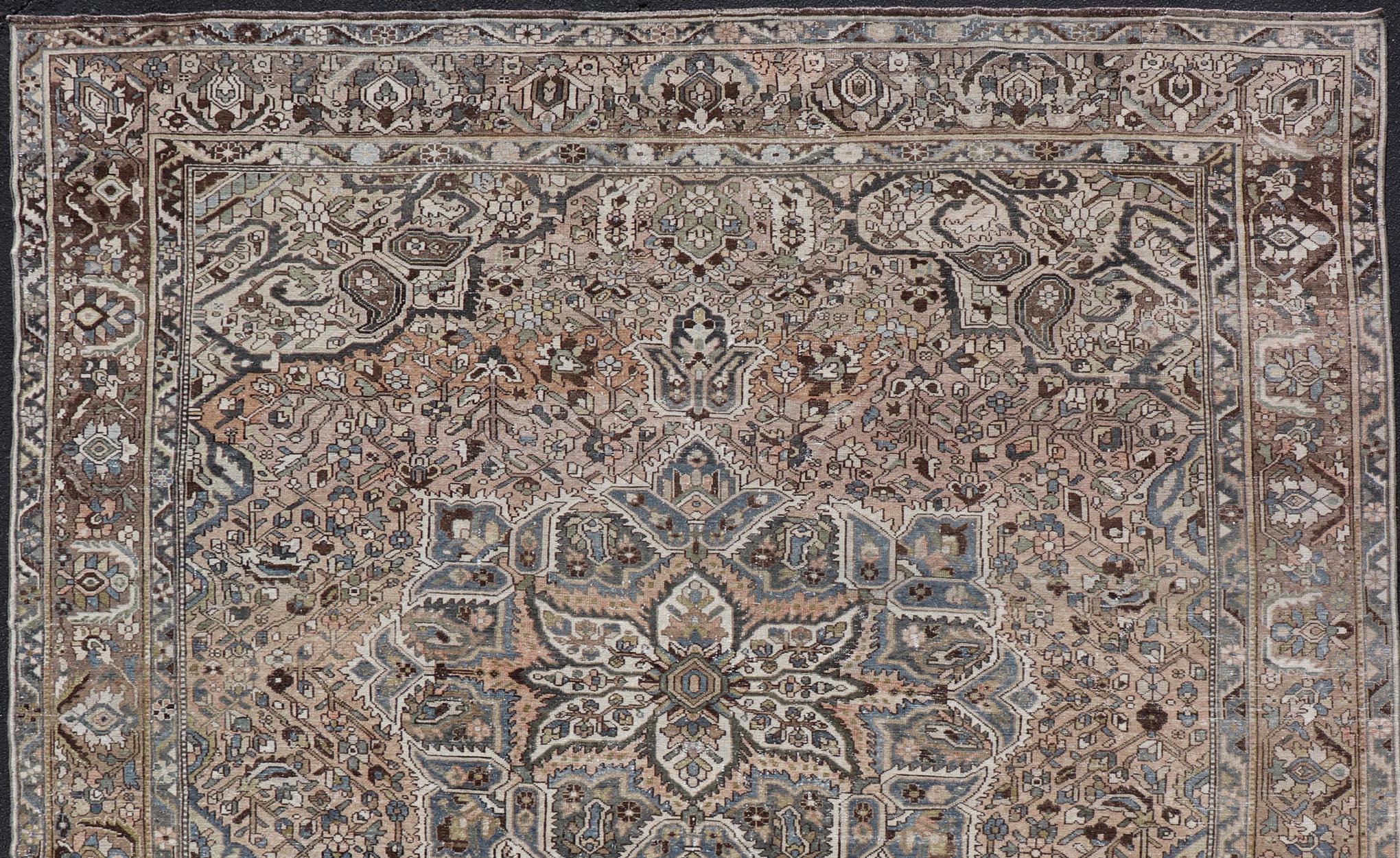 Square Antique Persian Bakhtiari Rug with Central Medallion Design For Sale 3