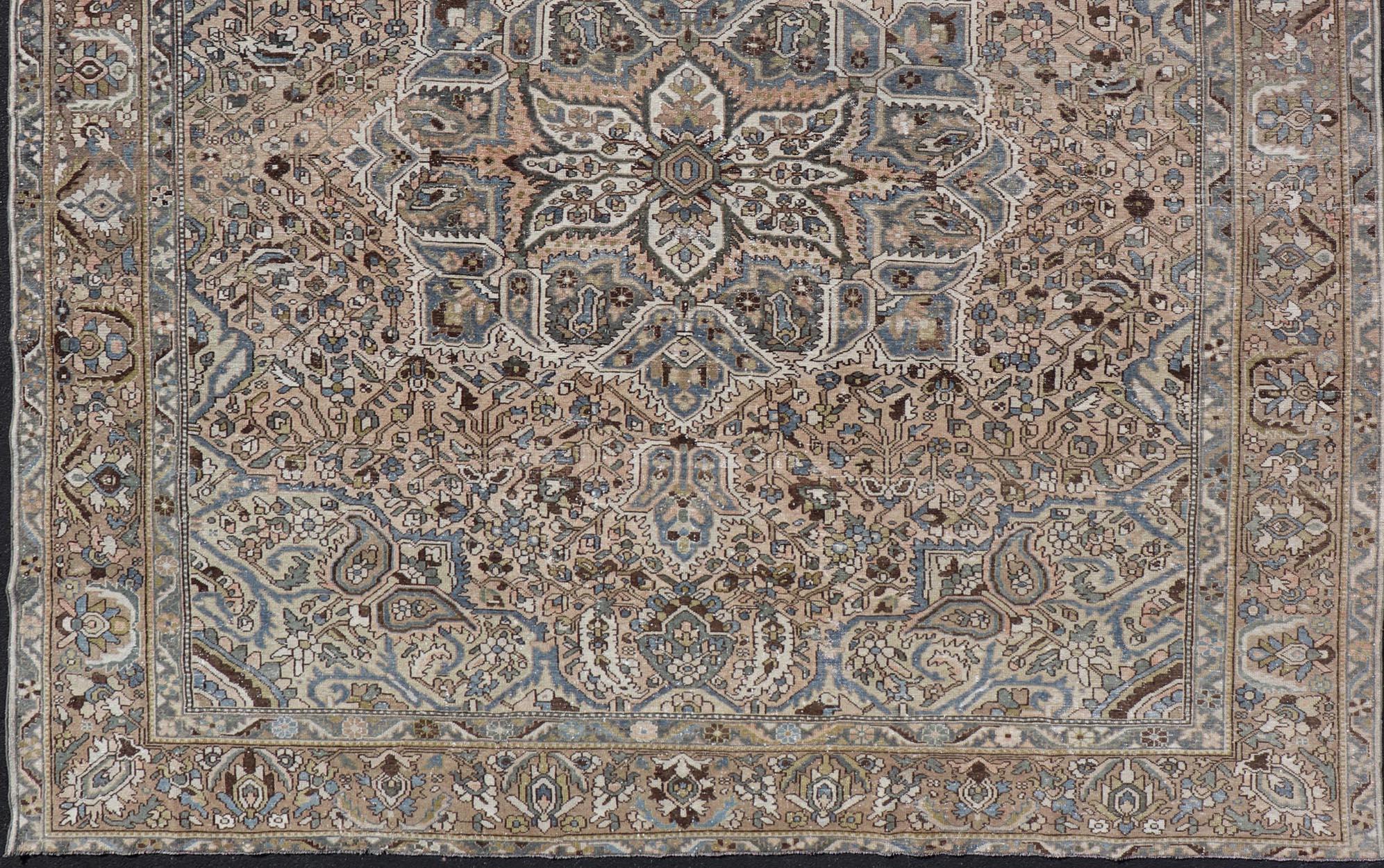 Square Antique Persian Bakhtiari Rug with Central Medallion Design For Sale 5