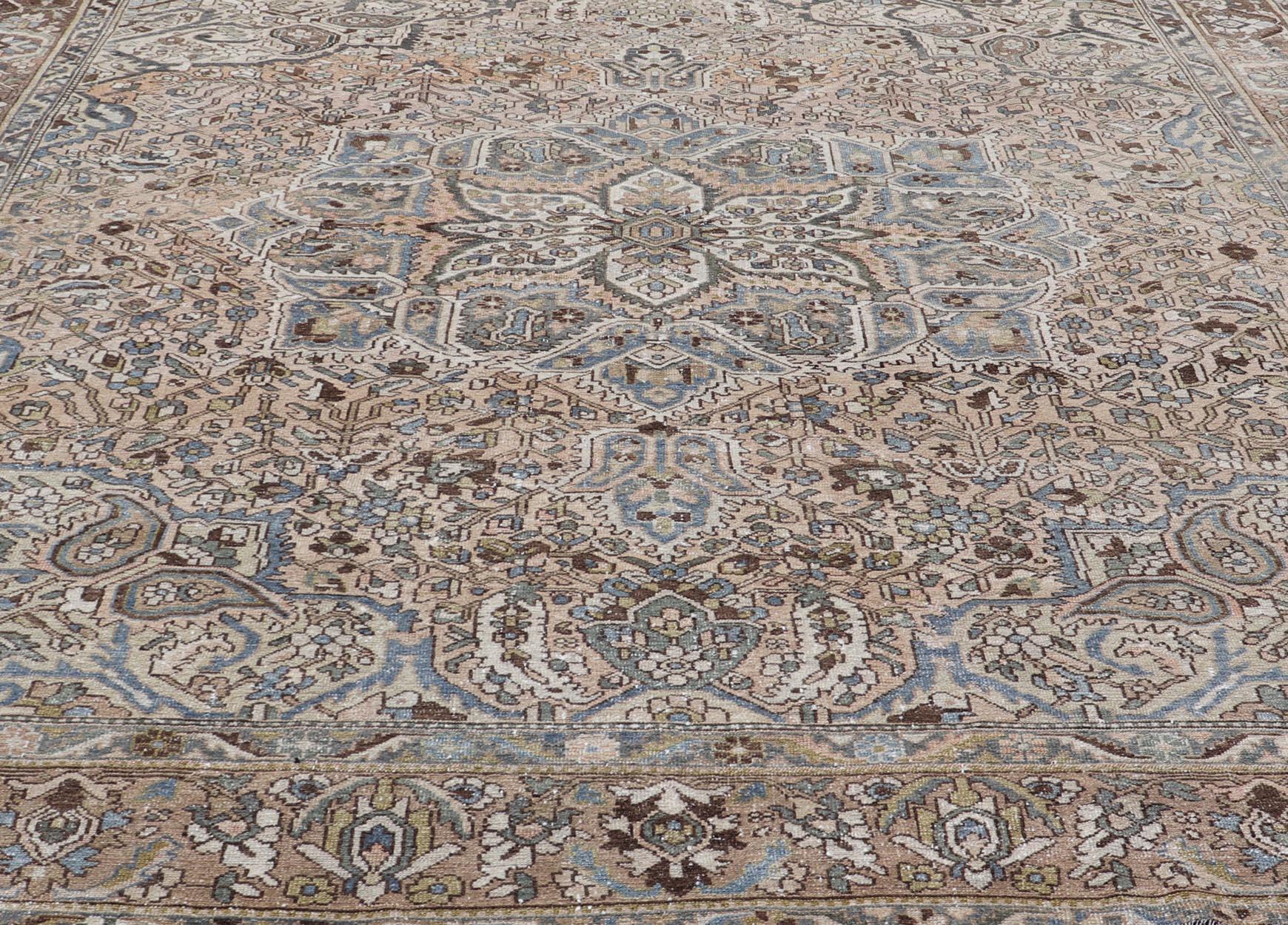 Square Antique Persian Bakhtiari Rug with Central Medallion Design For Sale 8