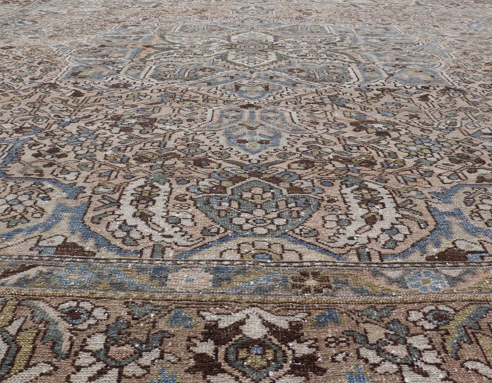 Square Antique Persian Bakhtiari Rug with Central Medallion Design For Sale 9