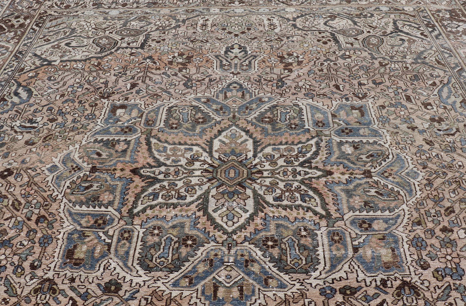 Square Antique Persian Bakhtiari Rug with Central Medallion Design For Sale 10