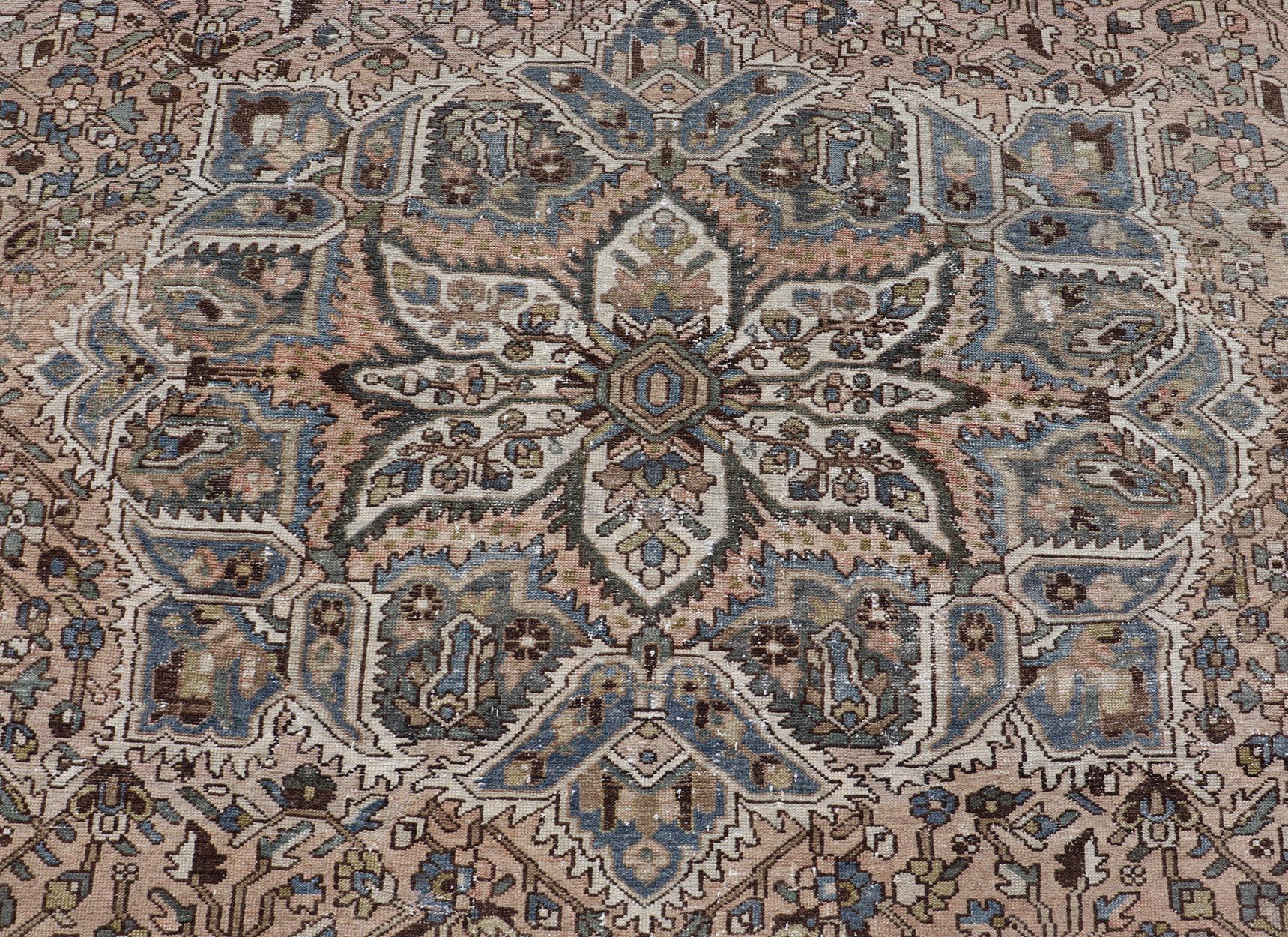Square Antique Persian Bakhtiari Rug with Central Medallion Design For Sale 11