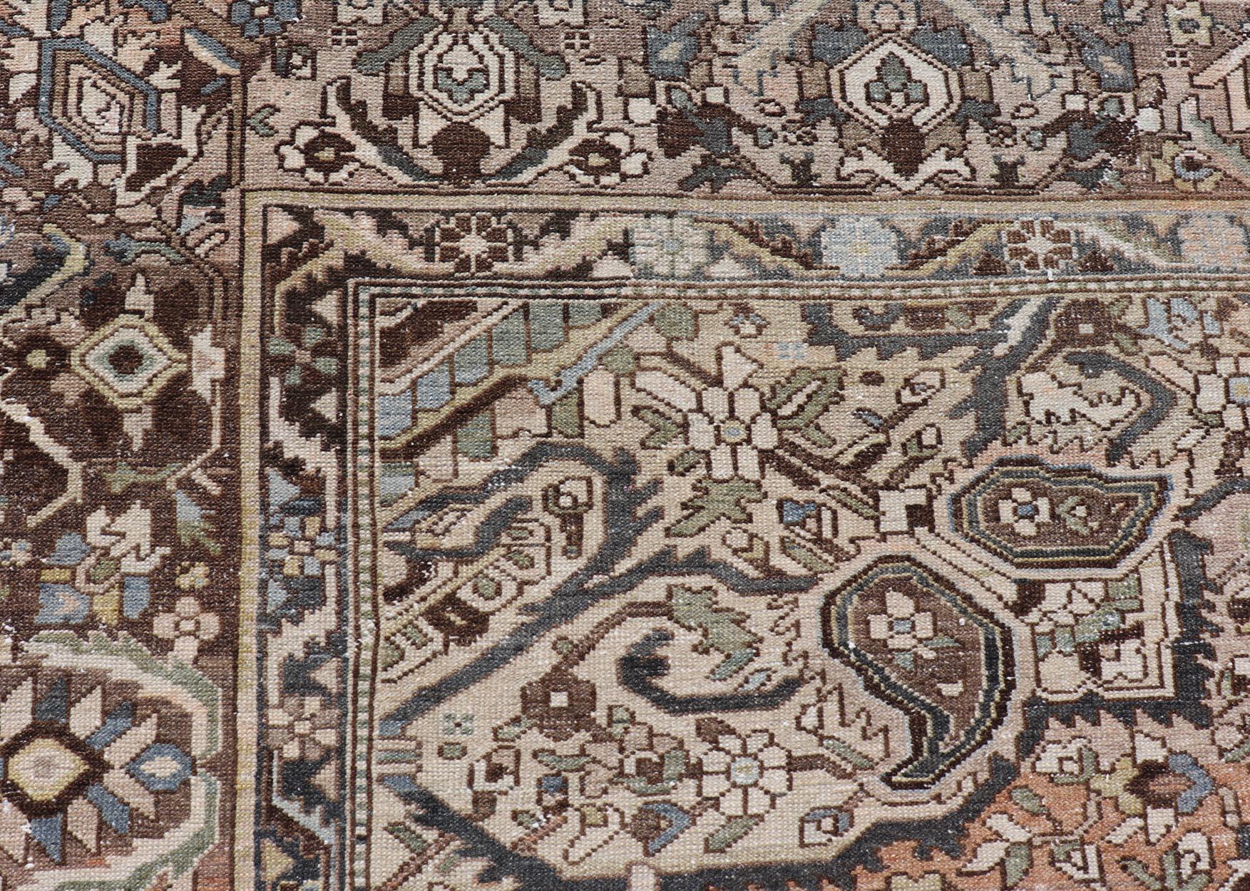 Sultanabad Square Antique Persian Bakhtiari Rug with Central Medallion Design For Sale