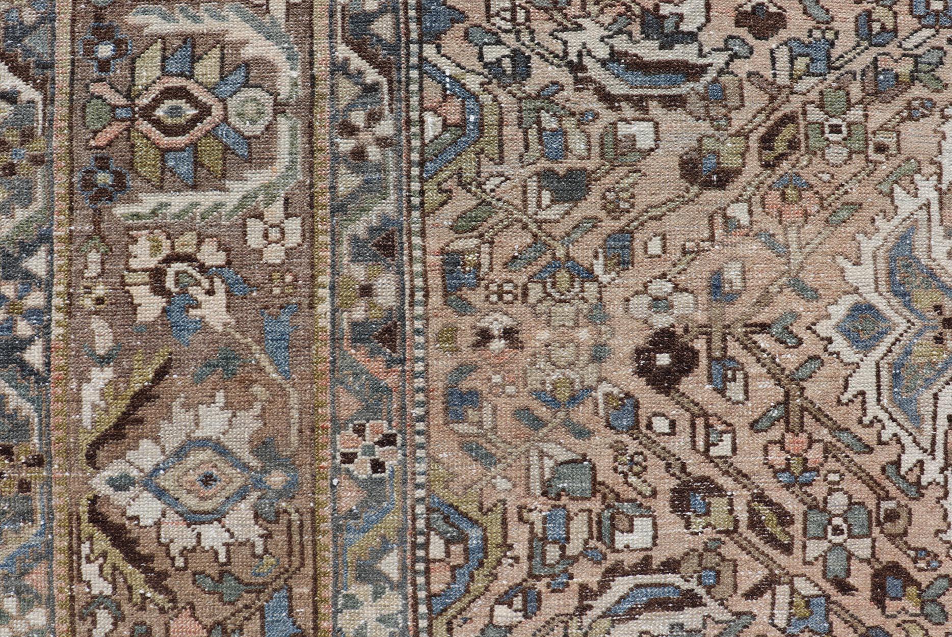Hand-Knotted Square Antique Persian Bakhtiari Rug with Central Medallion Design For Sale