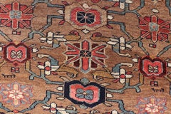 Square Antique Persian Bidjar Rug with Floral Motifs in Brown, Tan, & Green