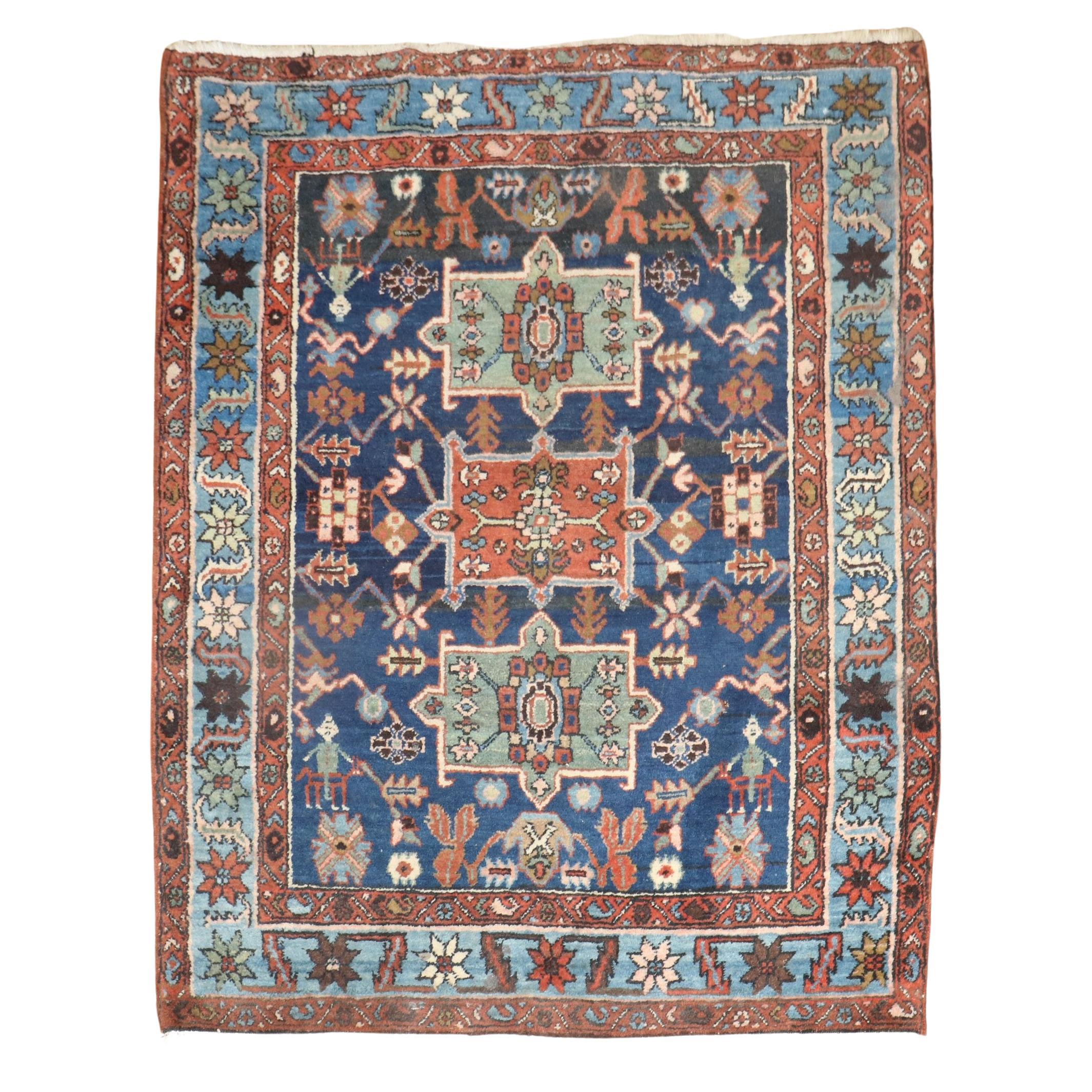 Square Antique Navy Blue Heriz Rug at 1stDibs navy blue square rug