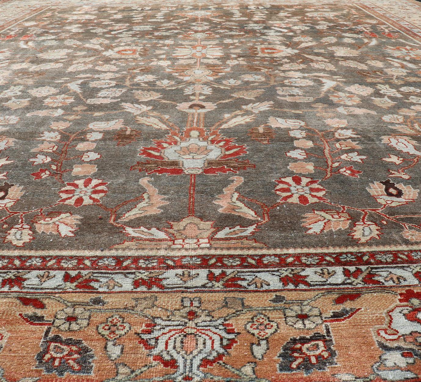 Tapis persan ancien carré Malayer avec un champ brun et un motif floral stylisé en vente 5