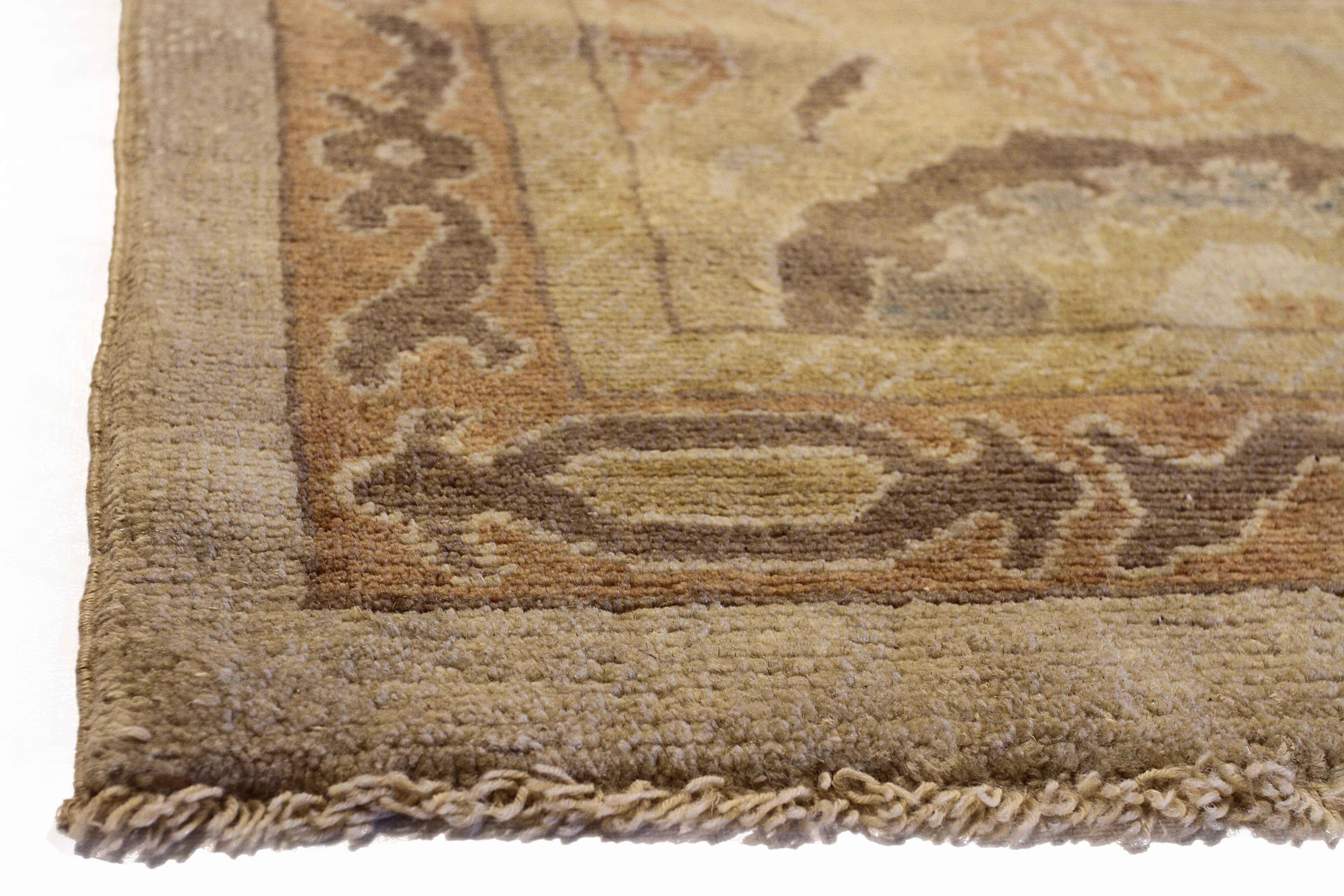 Wool Antique Turkish Oushak Area Rug with Floral Details on Brown Field For Sale