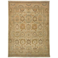 Ancien tapis turc Oushak avec détails floraux sur fond Brown