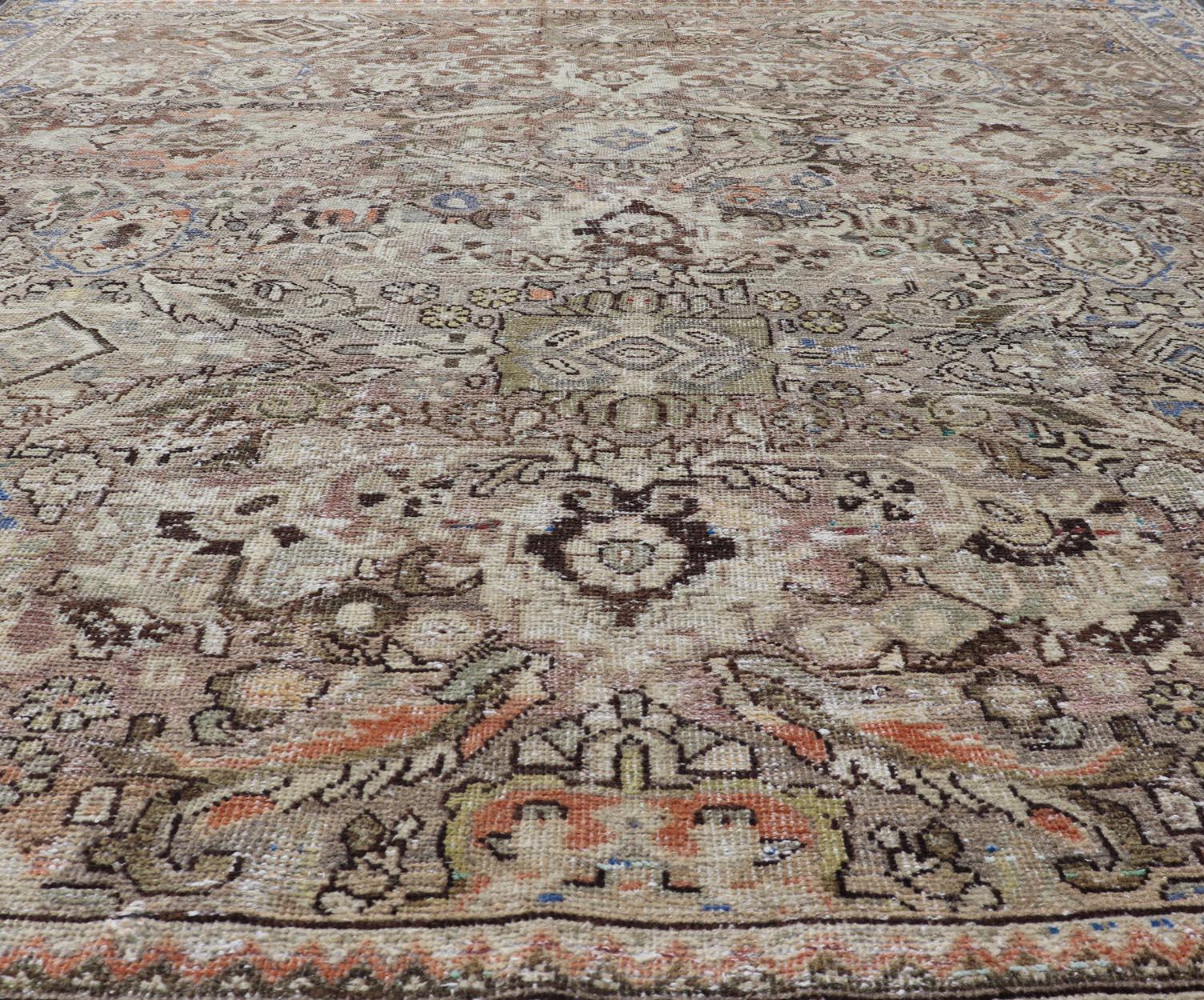 Hand-Knotted Square Antique Persian Sultanabad-Mahal Rug with All-Over Sub-Geometric Design For Sale