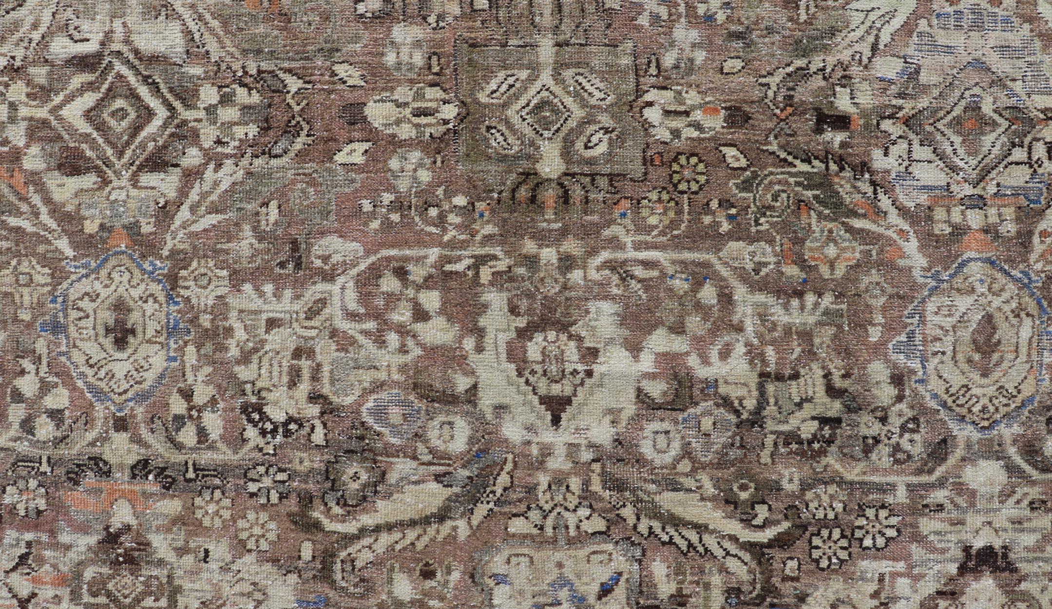 20th Century Square Antique Persian Sultanabad-Mahal Rug with All-Over Sub-Geometric Design For Sale