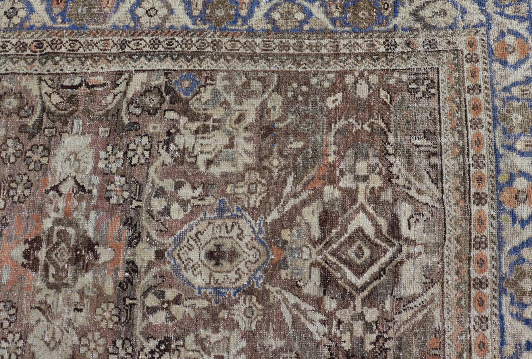 Wool Square Antique Persian Sultanabad-Mahal Rug with All-Over Sub-Geometric Design For Sale