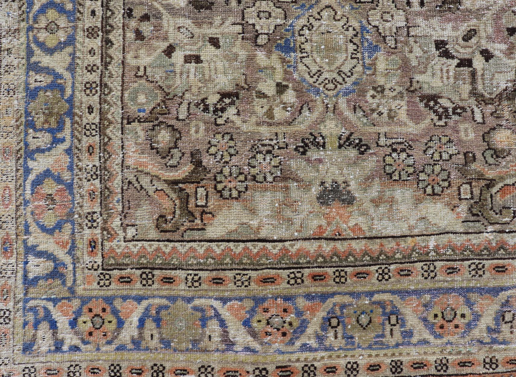 Square Antique Persian Sultanabad-Mahal Rug with All-Over Sub-Geometric Design For Sale 1