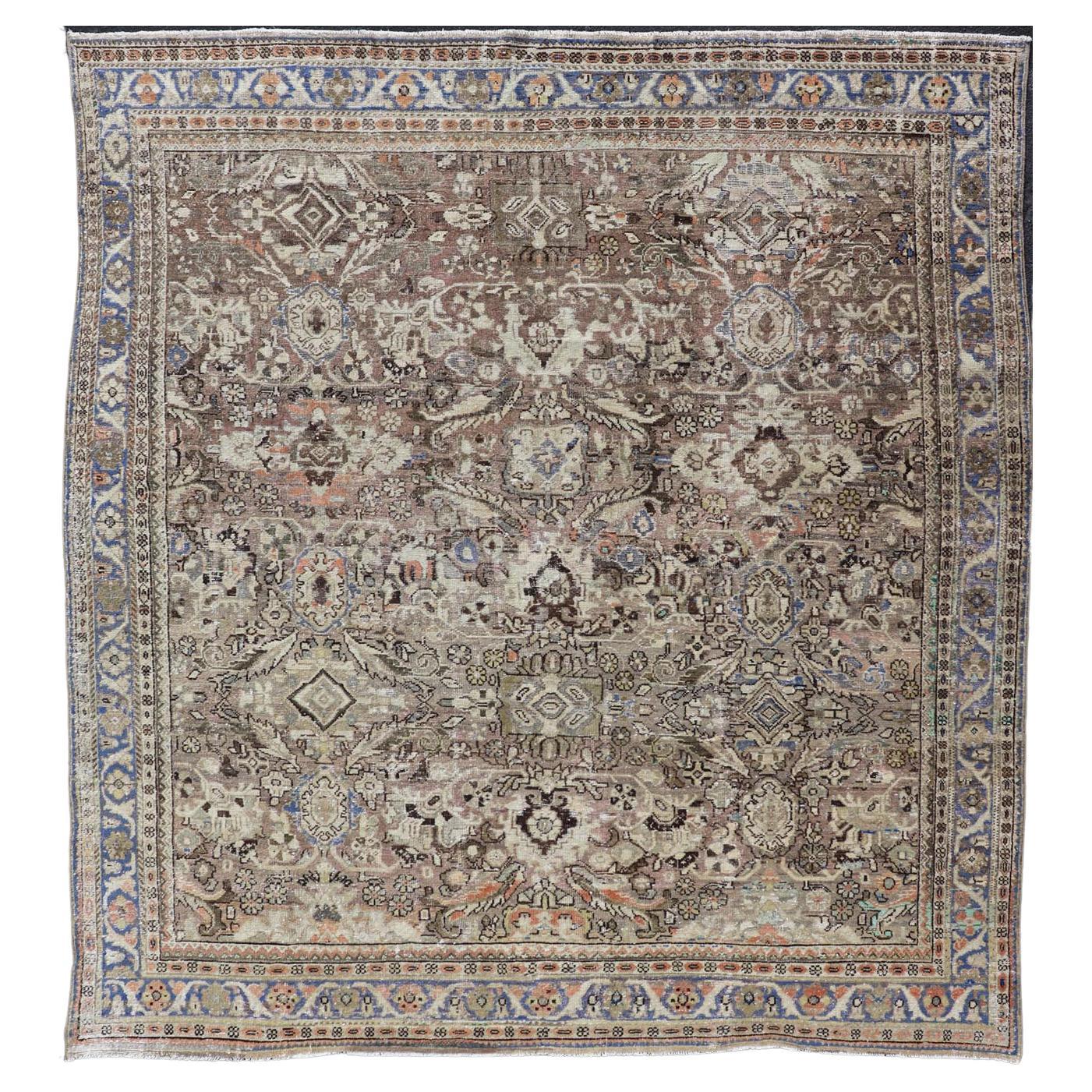 Square Antique Persian Sultanabad-Mahal Rug with All-Over Sub-Geometric Design