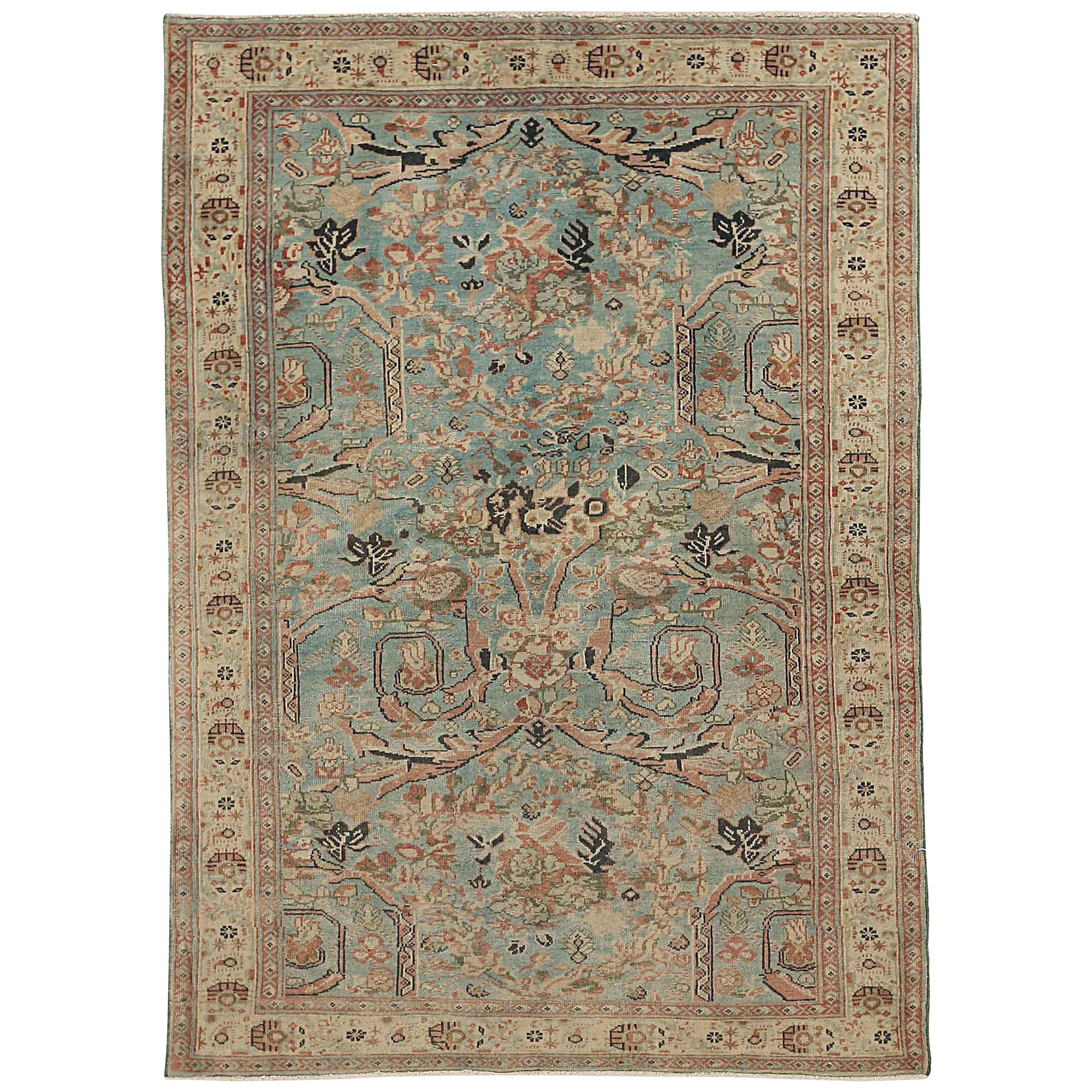 Area Antique Persian Sultanabad Rug with Floral Details on Brown & Blue Field