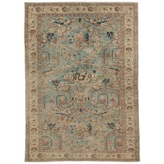 Tapis persan ancien Sultanabad avec détails floraux sur fond brun et bleu