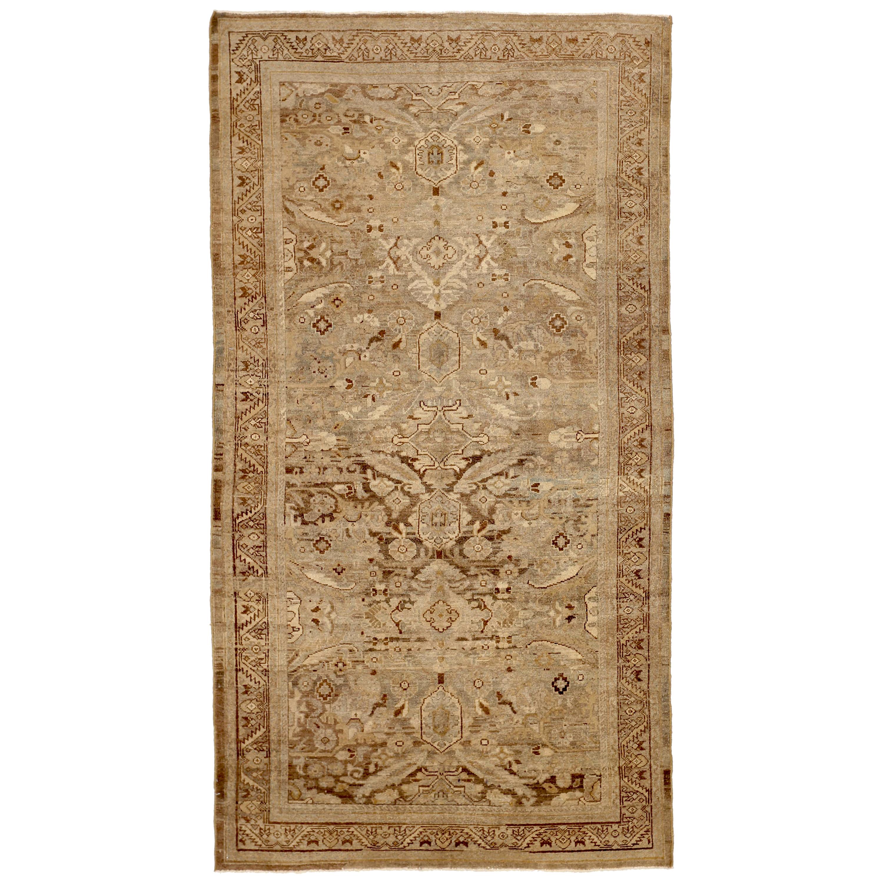 Square Antique Persian Sultanabad Rug with Floral Details on Brown Field