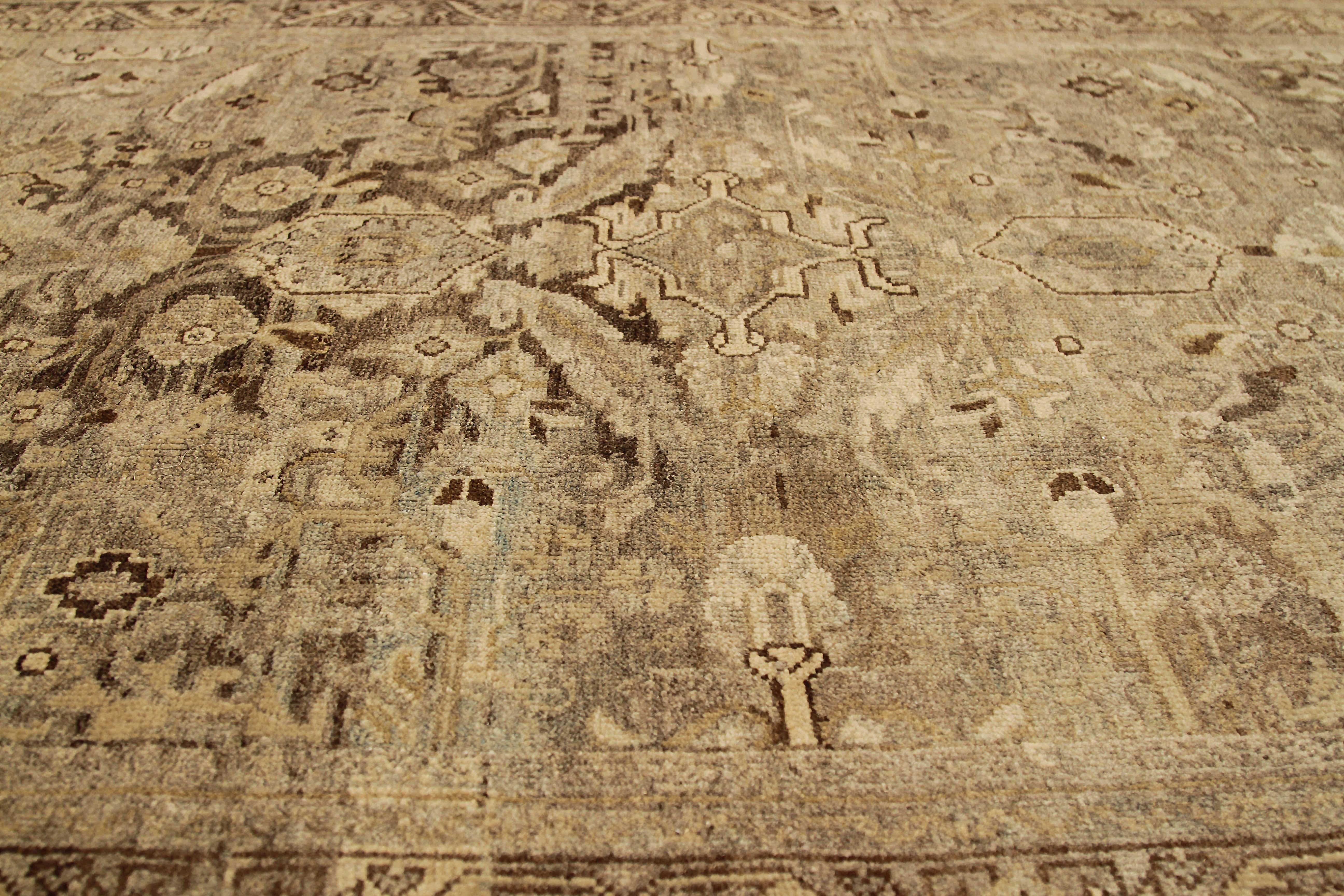 Hand-Woven Square Antique Persian Sultanabad Rug with Floral Details on Brown Field For Sale