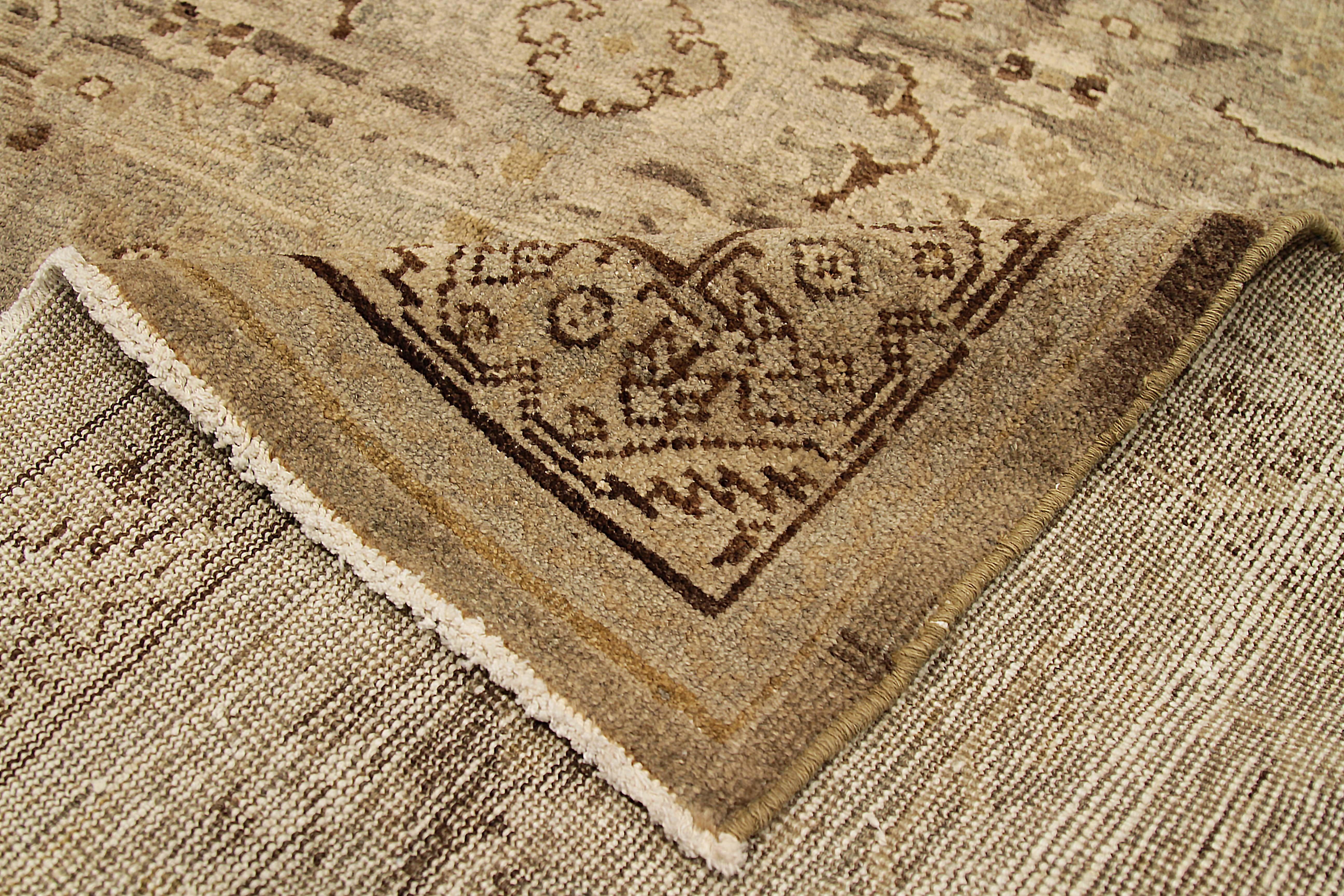 Wool Square Antique Persian Sultanabad Rug with Floral Details on Brown Field For Sale