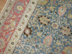 Square Antique Persian Tabriz Rug in Blues and Pink
