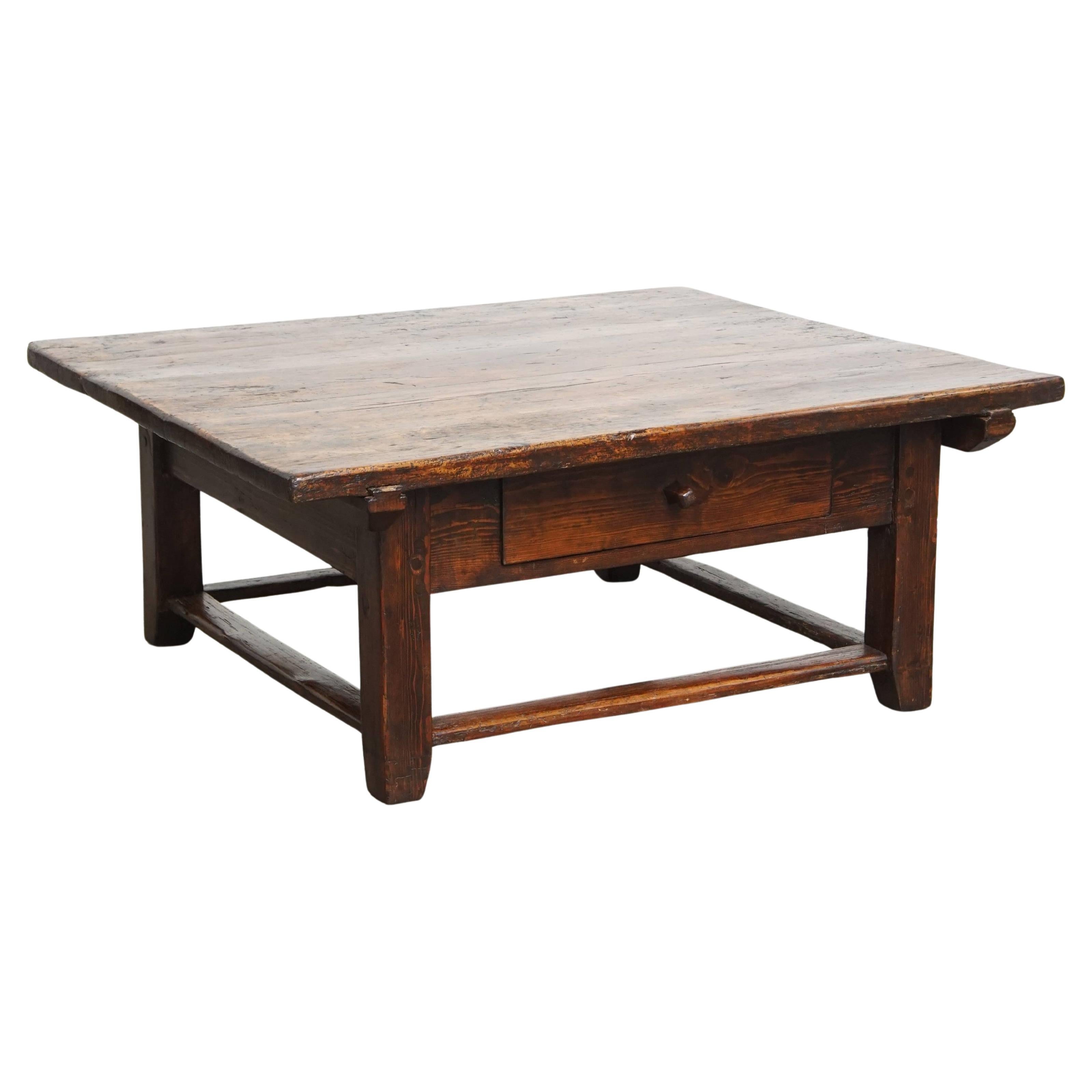 Square antique Southern European coffee table from the early 19th century