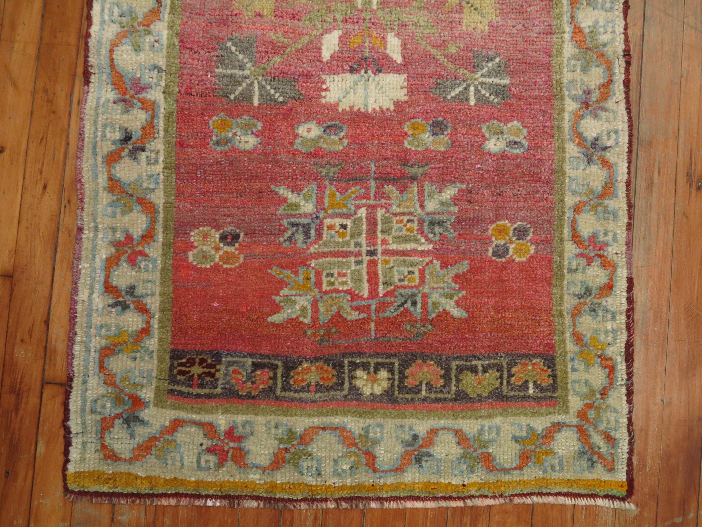 Hand-Knotted Square Antique Turkish Anatolian Rug, 20th Century
