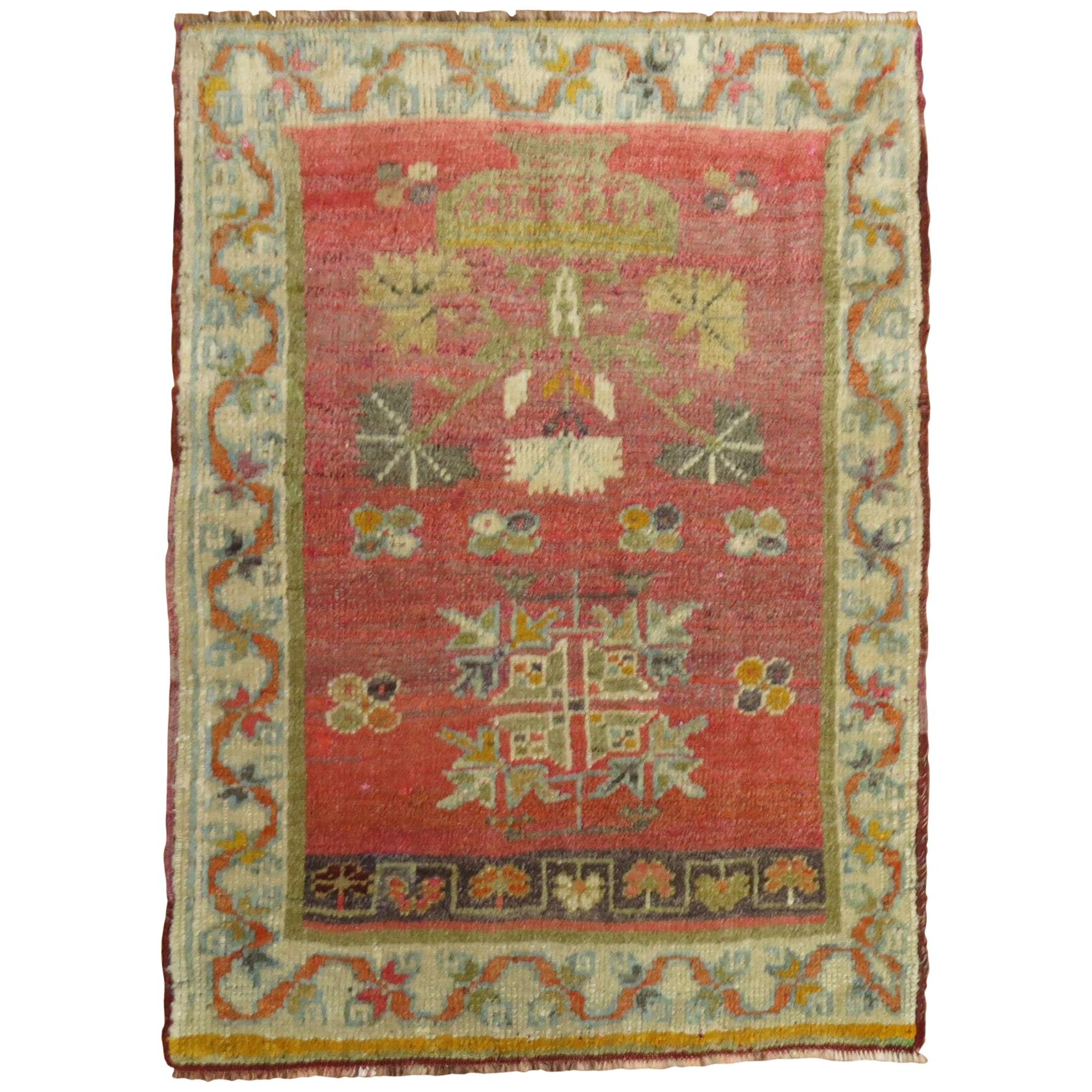 Square Antique Turkish Anatolian Rug, 20th Century