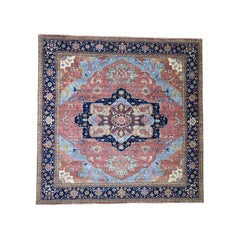 Square Antiqued Heriz Re-Creation Pure Wool Hand Knotted Oriental Rug
