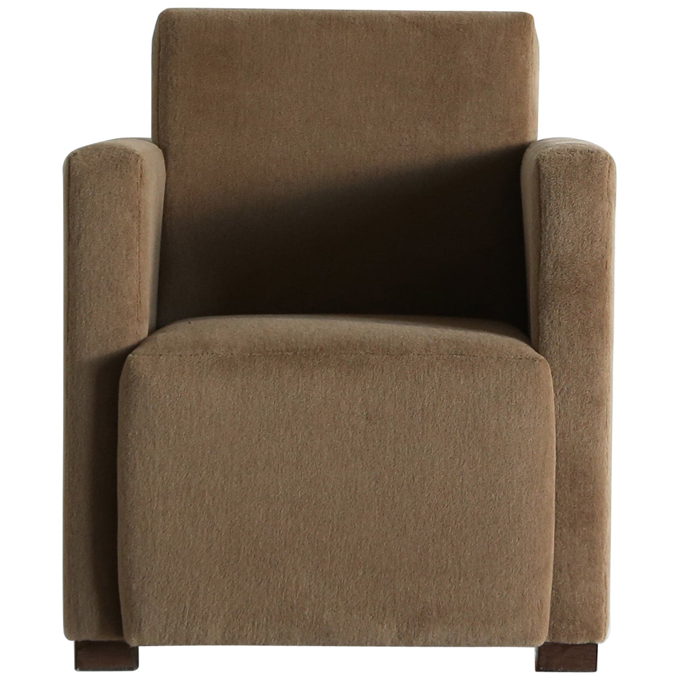 Square Armed Leaning Club Chair, Upholstered in Pure Alpaca For Sale