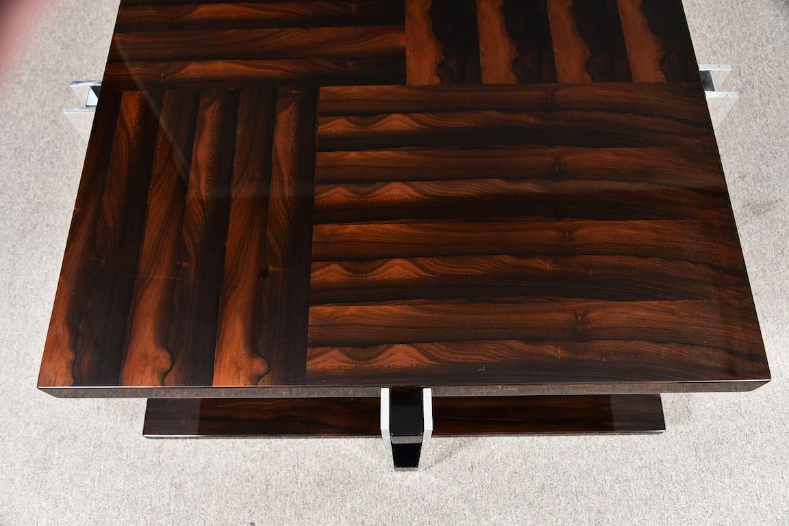 Chrome Square Art Deco French Coffee Table in Walnut