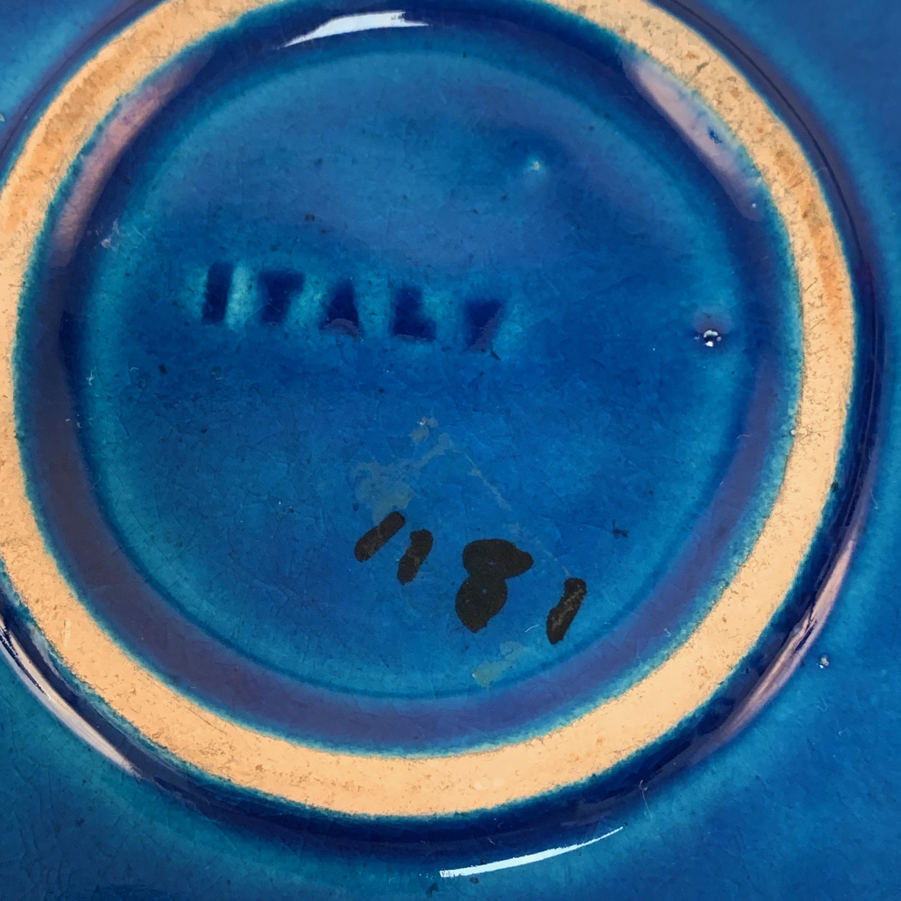 Square Ashtray in Blue Glazed Ceramic Rimini, Bitossi by Aldo Londi, Italy 1960s 2