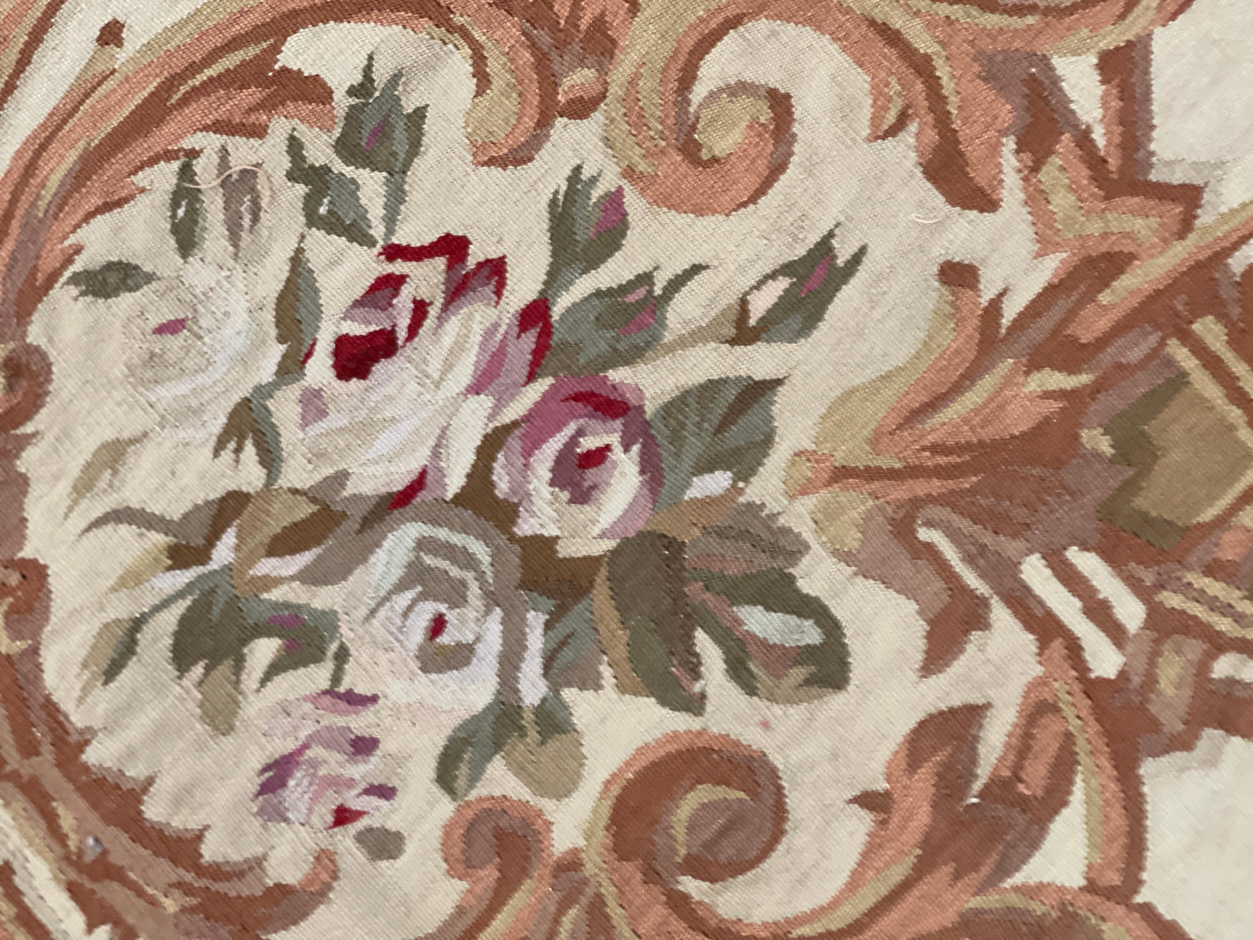 Alfombra Cuadrada Aubusson Marrón Azul Alfombra Tejida a Mano Alfombra Floral Salón Decoración del Hogar Lana en venta
