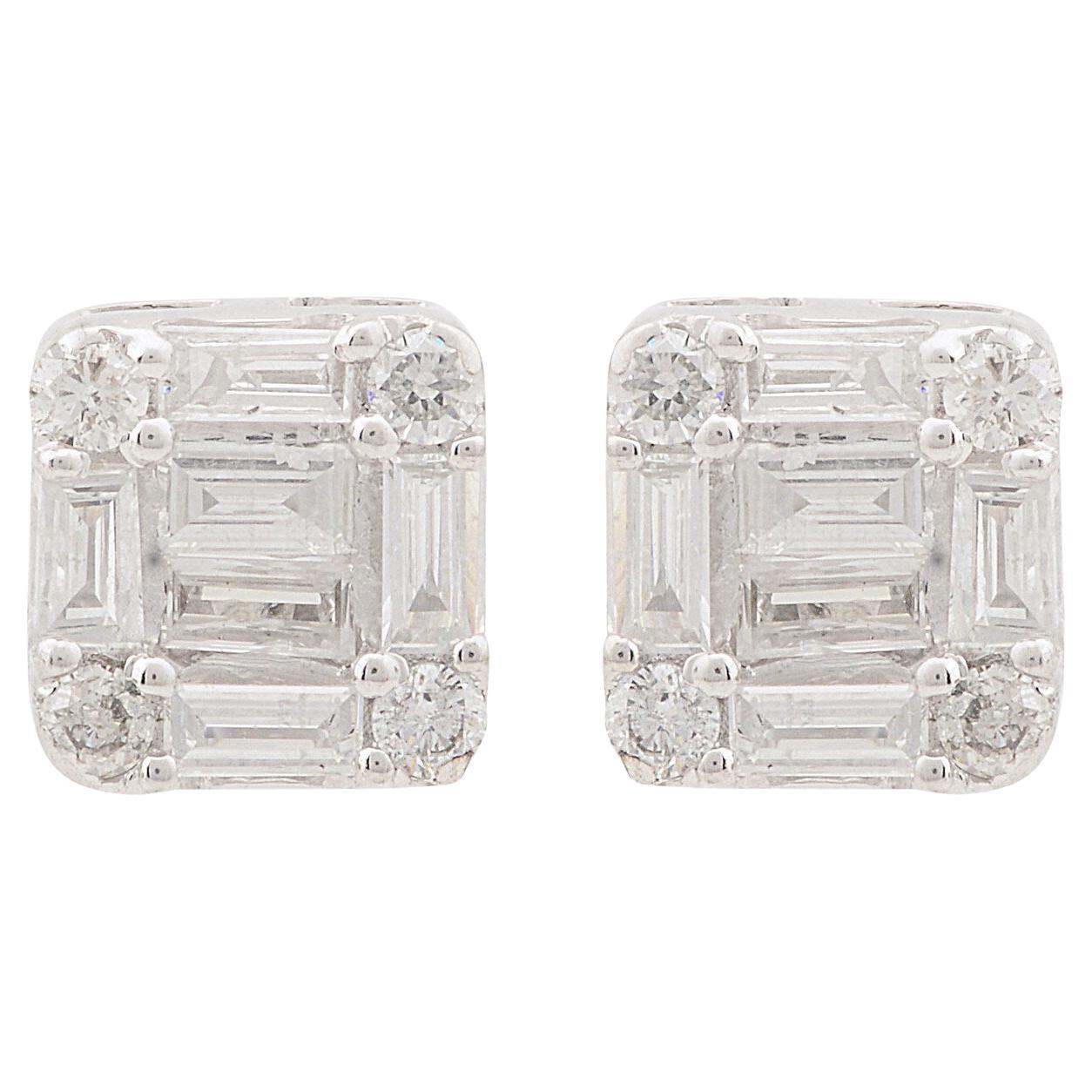 diamond square stud screwback earrings .25 carats 6x6 grid men ladies basket 925 