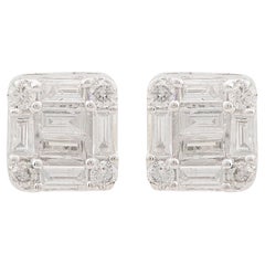 Square Baguette Diamond 10 Karat Gold Stud Earrings