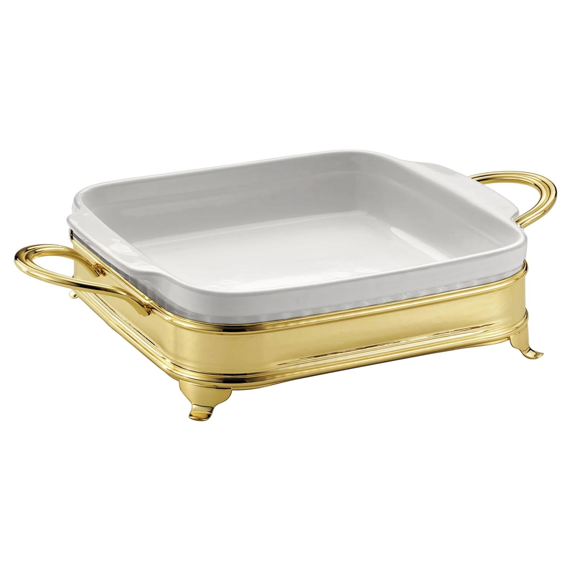 Square Baking Dish with Two-Handle Golden Holder For Sale