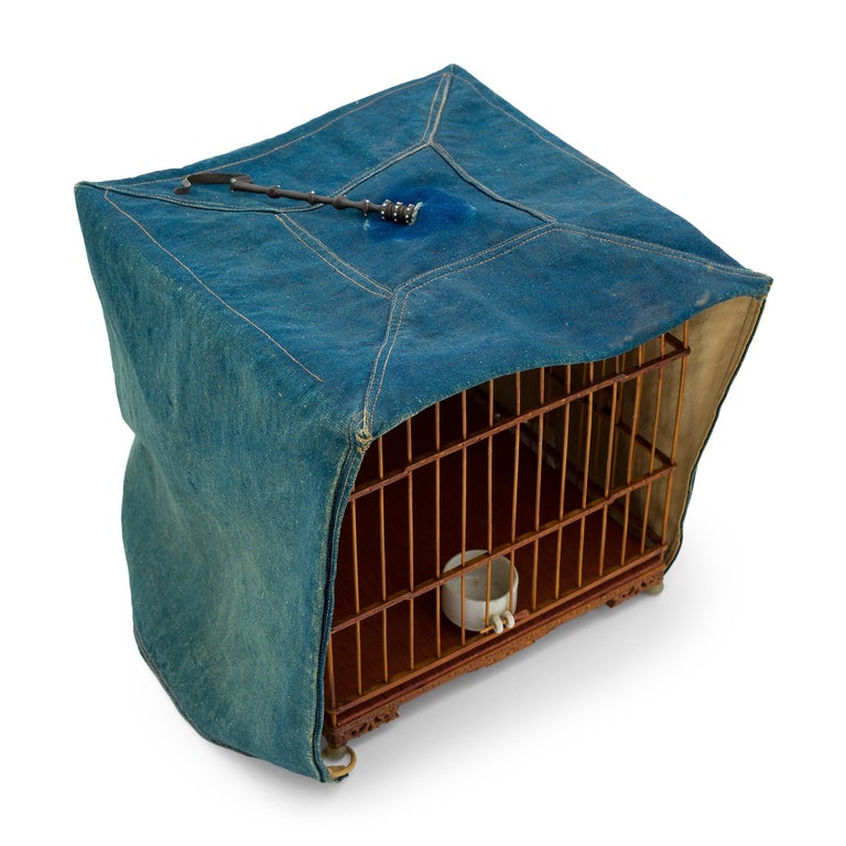 Square Bamboo Chinese Birdcage with Cloth Cover, circa 1900 For Sale at