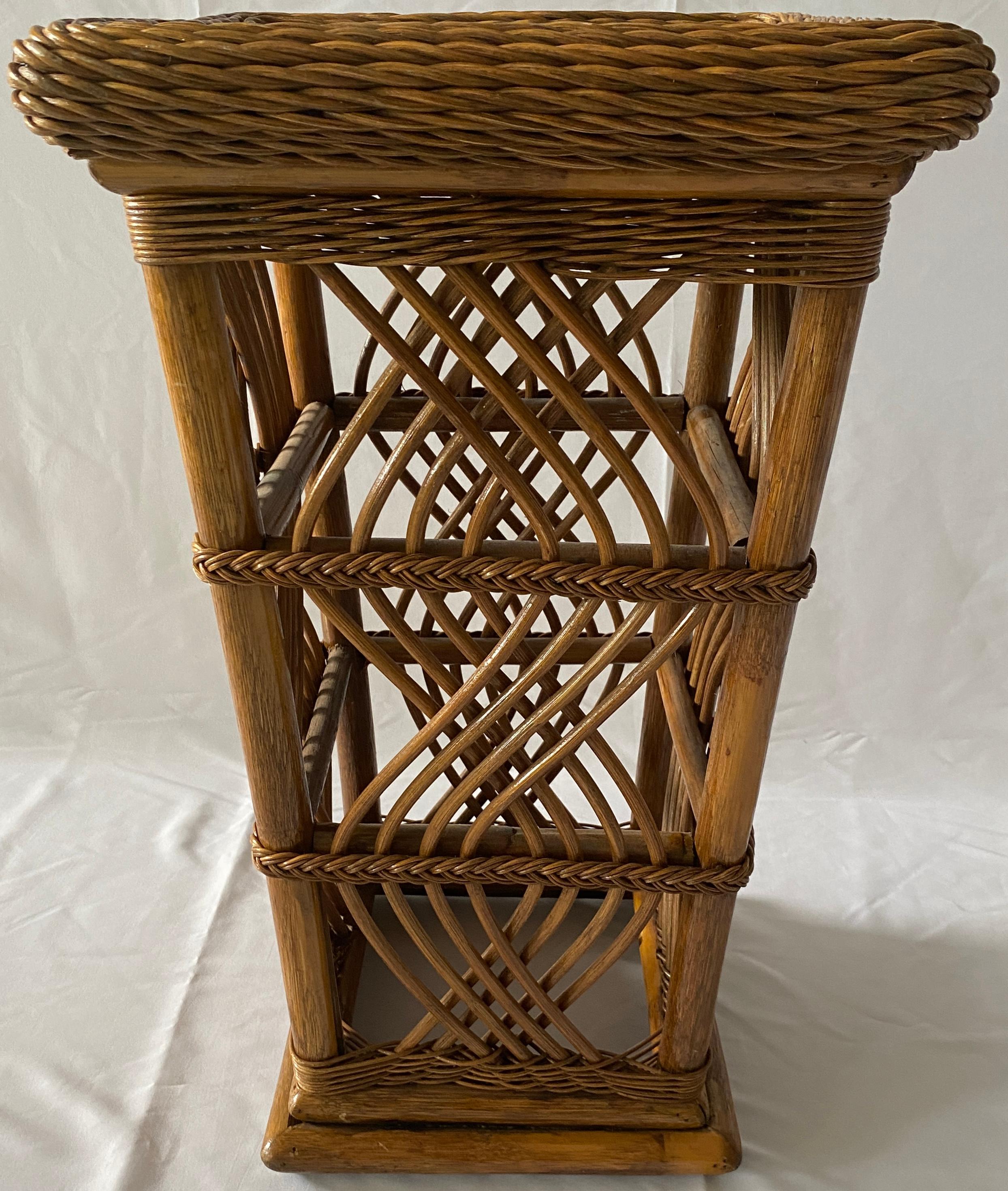 Mid-Century Modern Square Bamboo End Table Rattan Side Table For Sale