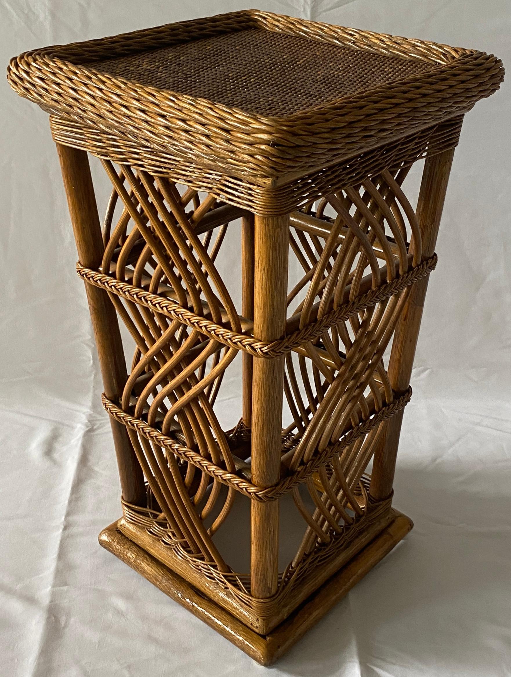 Hand-Crafted Square Bamboo End Table Rattan Side Table For Sale