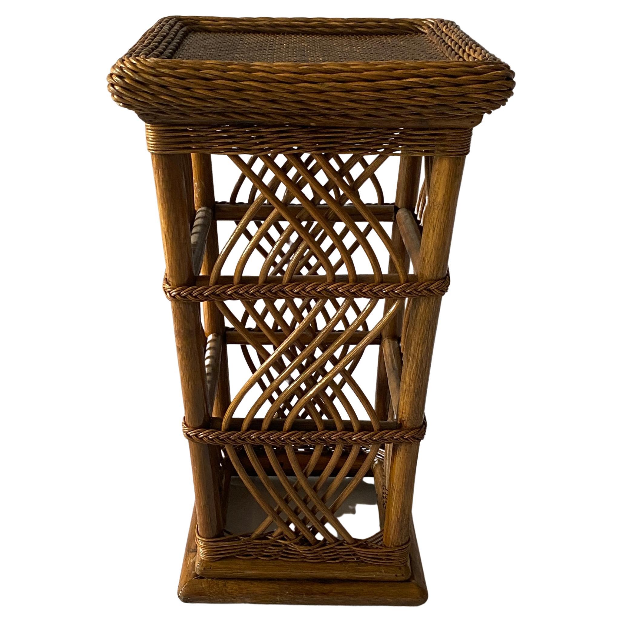 Square Bamboo End Table Rattan Side Table For Sale