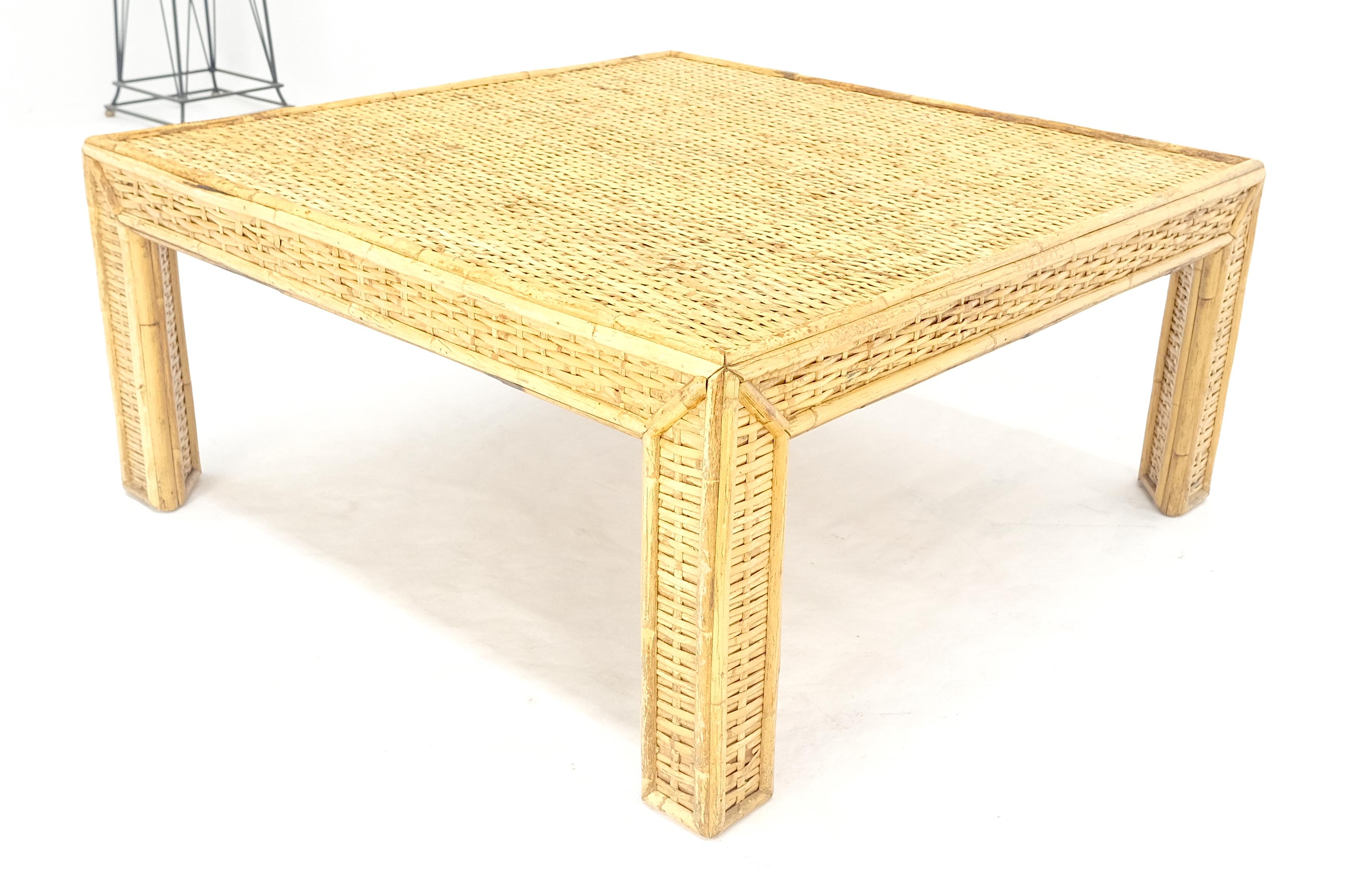 Square Bamboo Rattan Mid Century Modern Parsons Style Coffee Center Table MINT For Sale 5