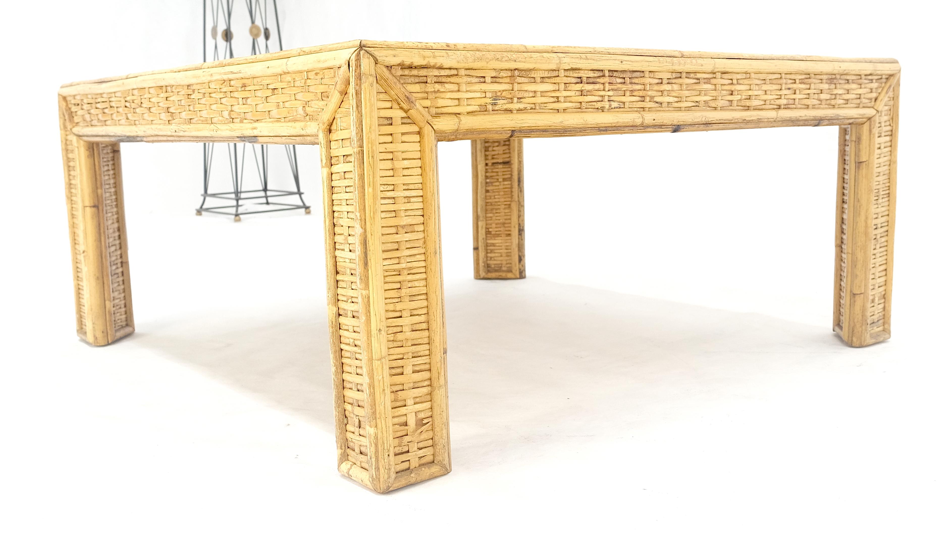 Square Bamboo Rattan Mid Century Modern Parsons Style Coffee Center Table MINT For Sale 6