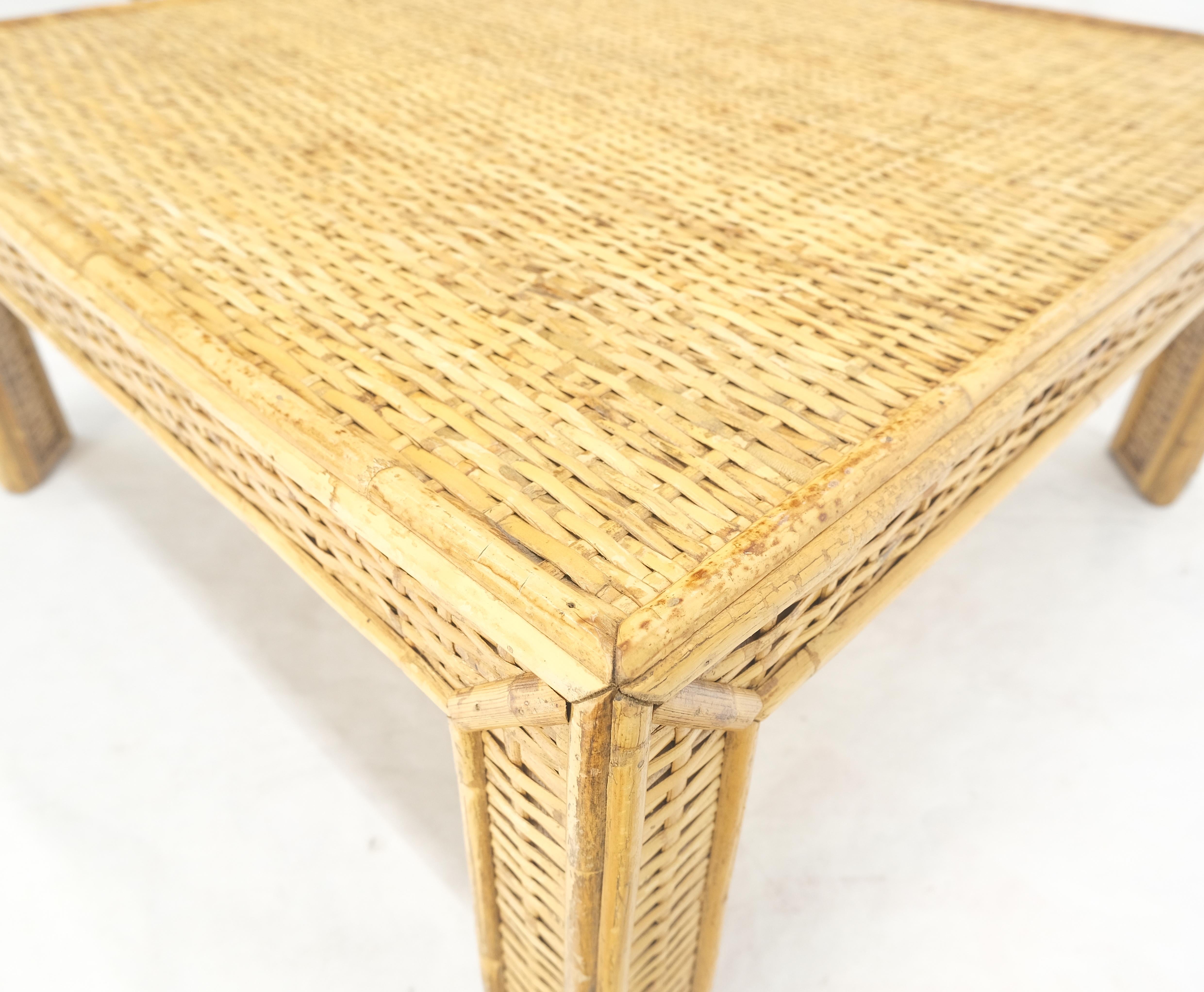 Mid-Century Modern Square Bamboo Rattan Mid Century Modern Parsons Style Coffee Center Table MINT For Sale