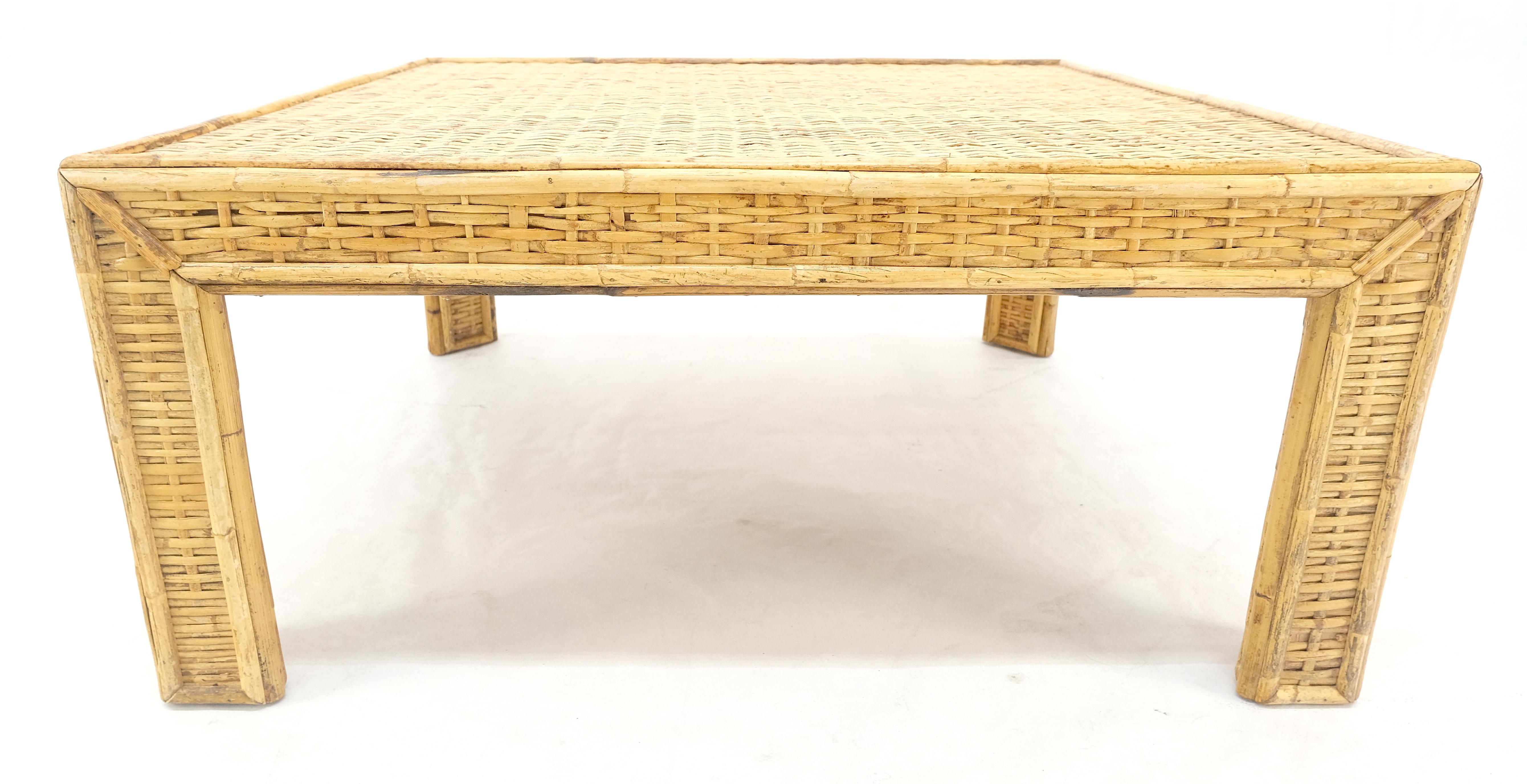 American Square Bamboo Rattan Mid Century Modern Parsons Style Coffee Center Table MINT For Sale