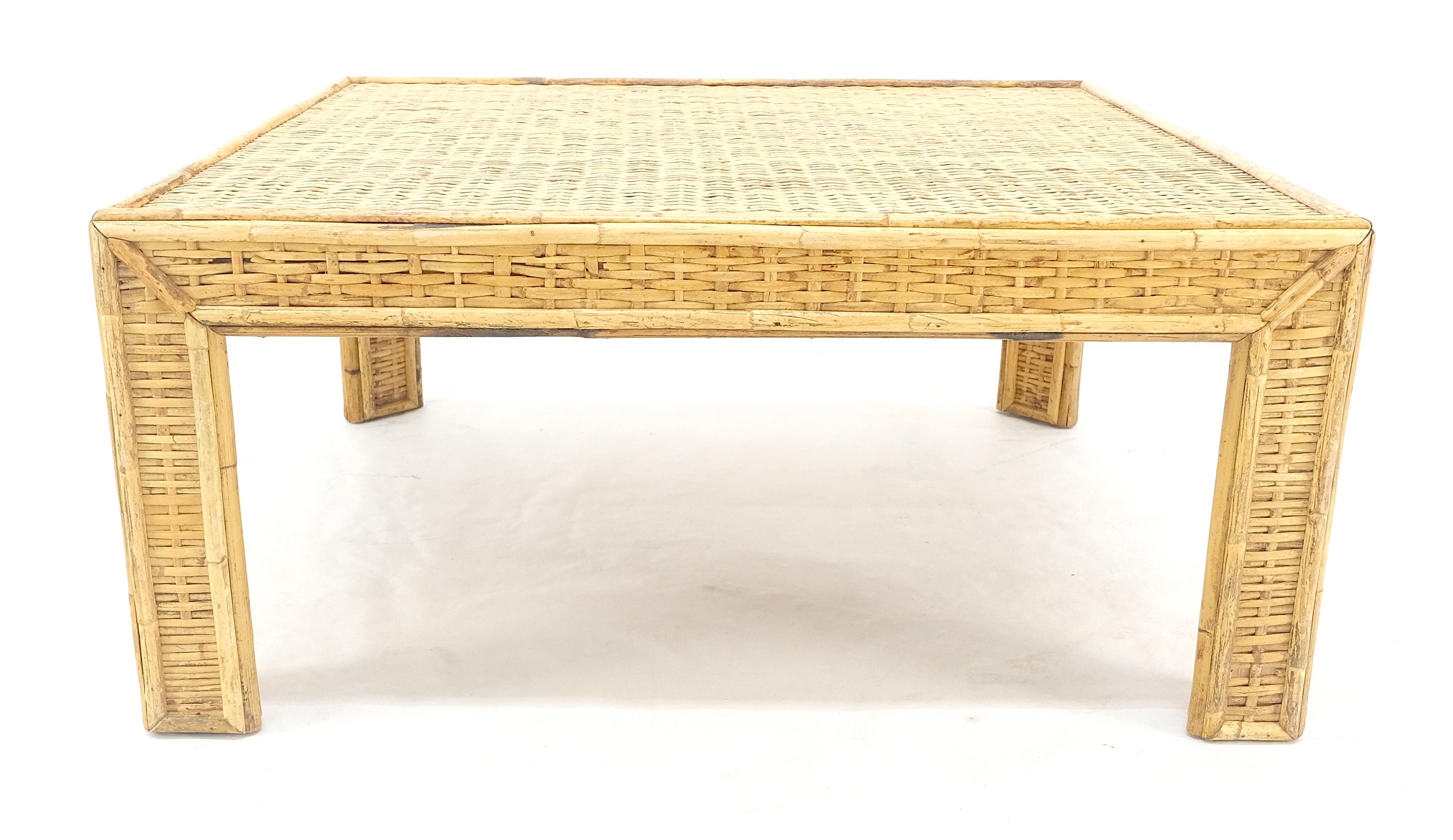 Lacquered Square Bamboo Rattan Mid Century Modern Parsons Style Coffee Center Table MINT For Sale